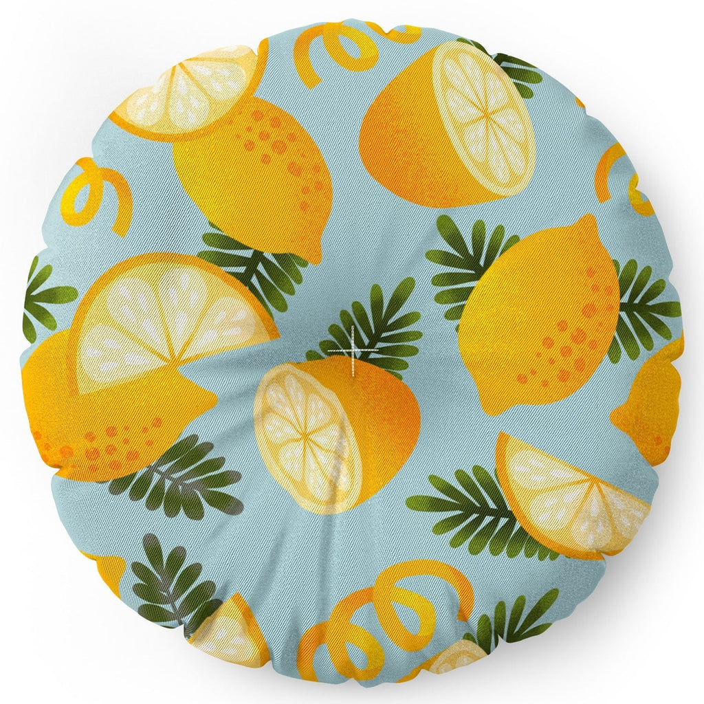 Jessica Molina Lemon Pattern on Sky Blue Floor Pillow Round