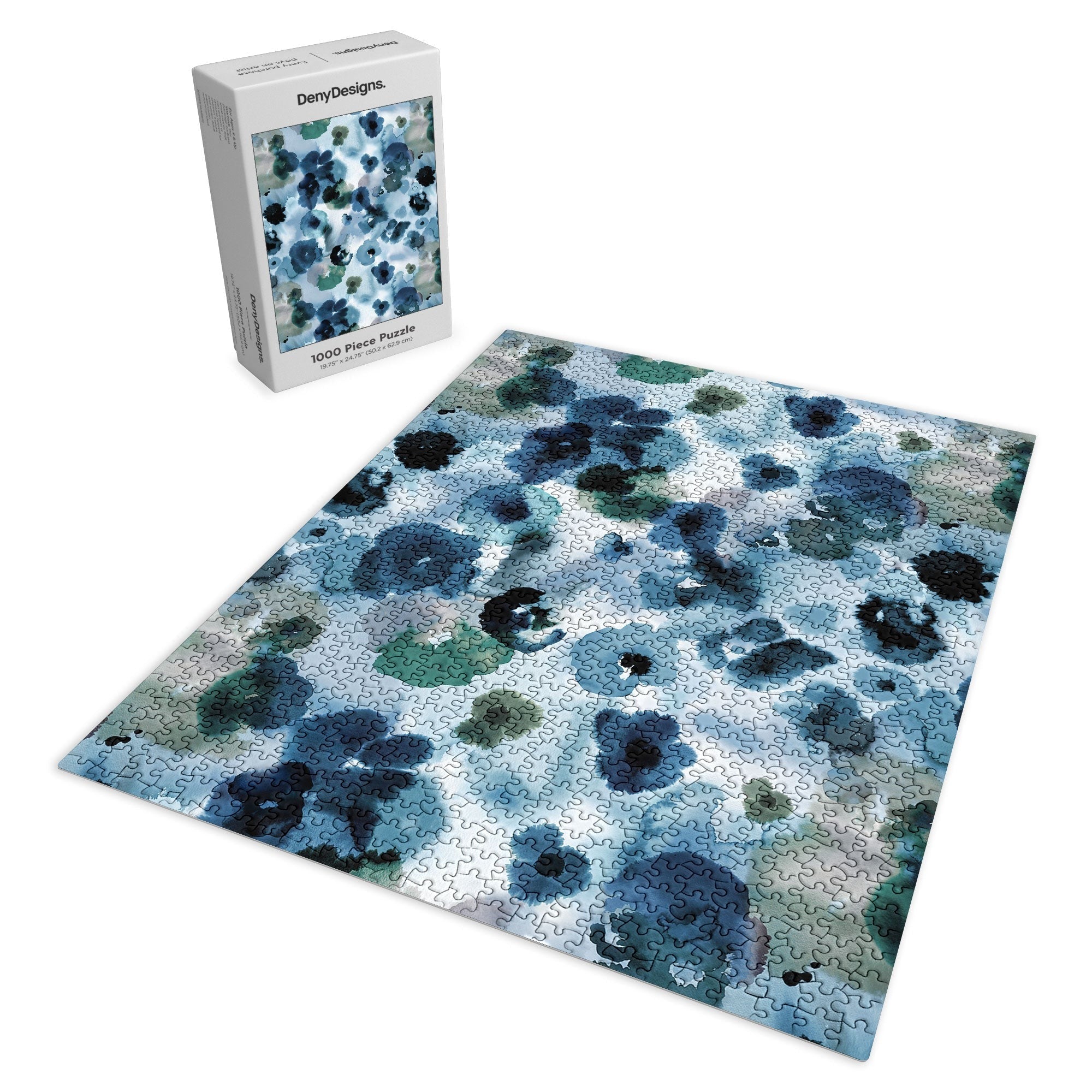 Ninola Design Botanic Retreat Ombre Abstract Watercolor Flowers Blue Navy Puzzle