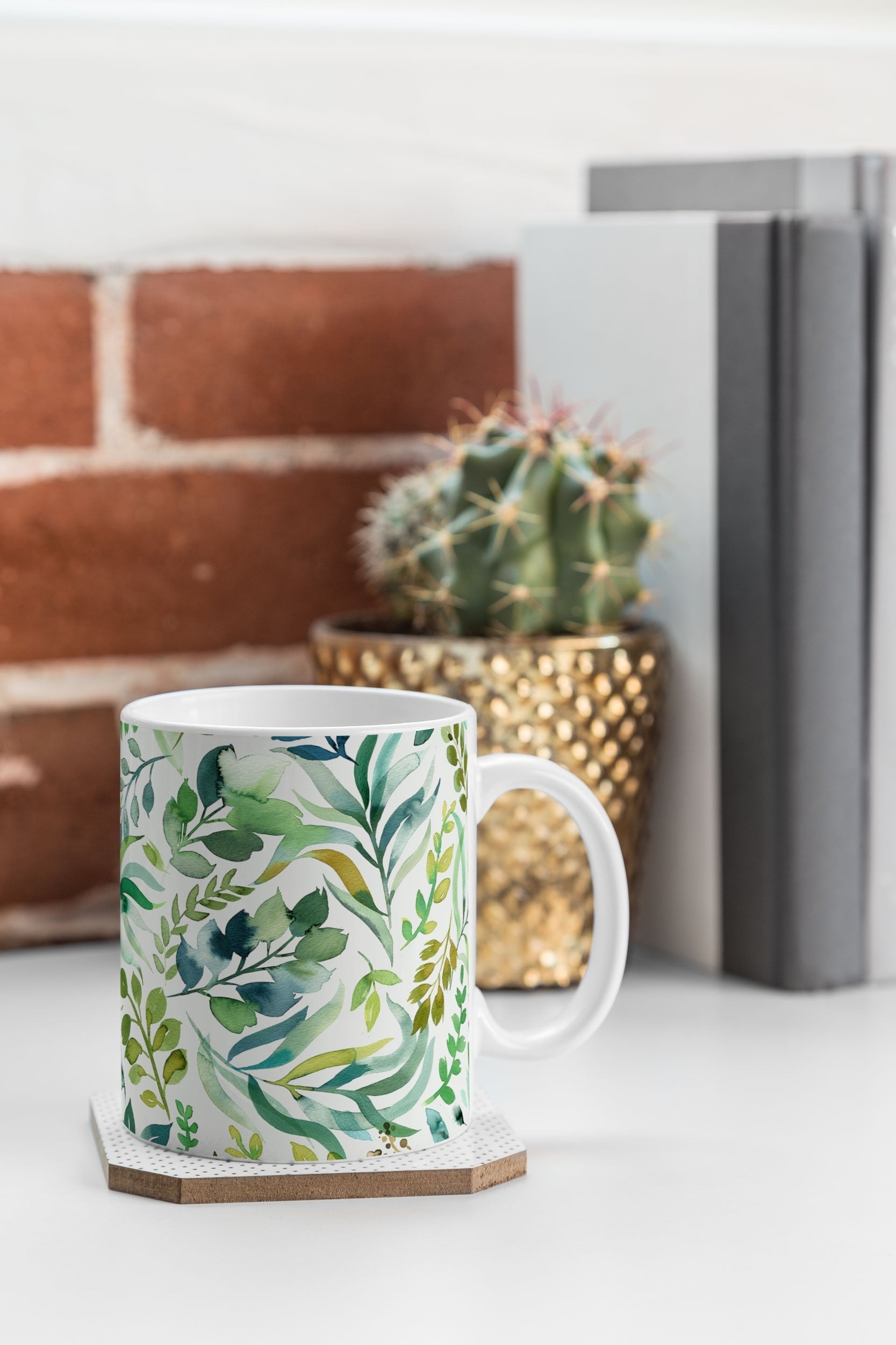 Ninola Design Botanic Retreat Loose Botanical Leaves Watercolor Green Coffee Mug
