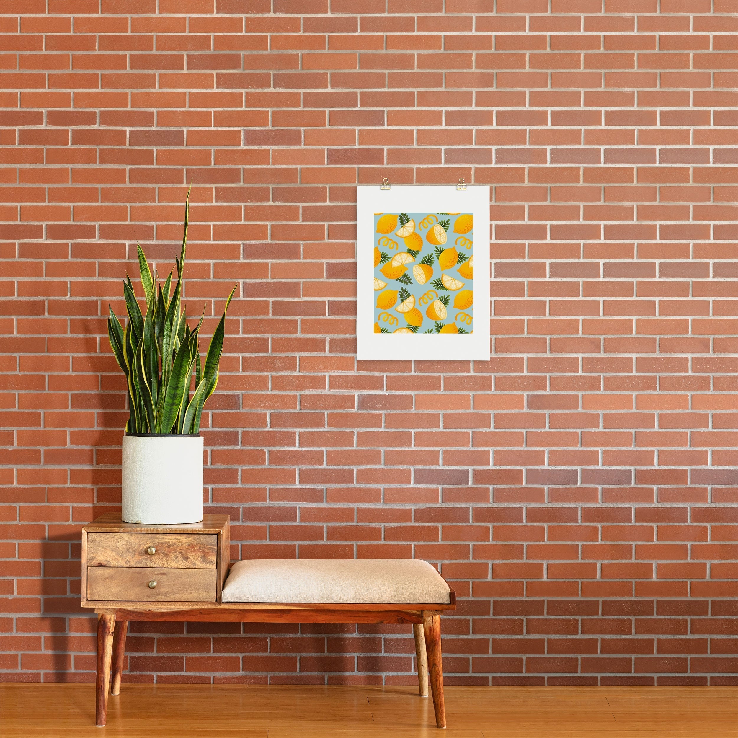 Jessica Molina Lemon Pattern on Sky Blue Art Print