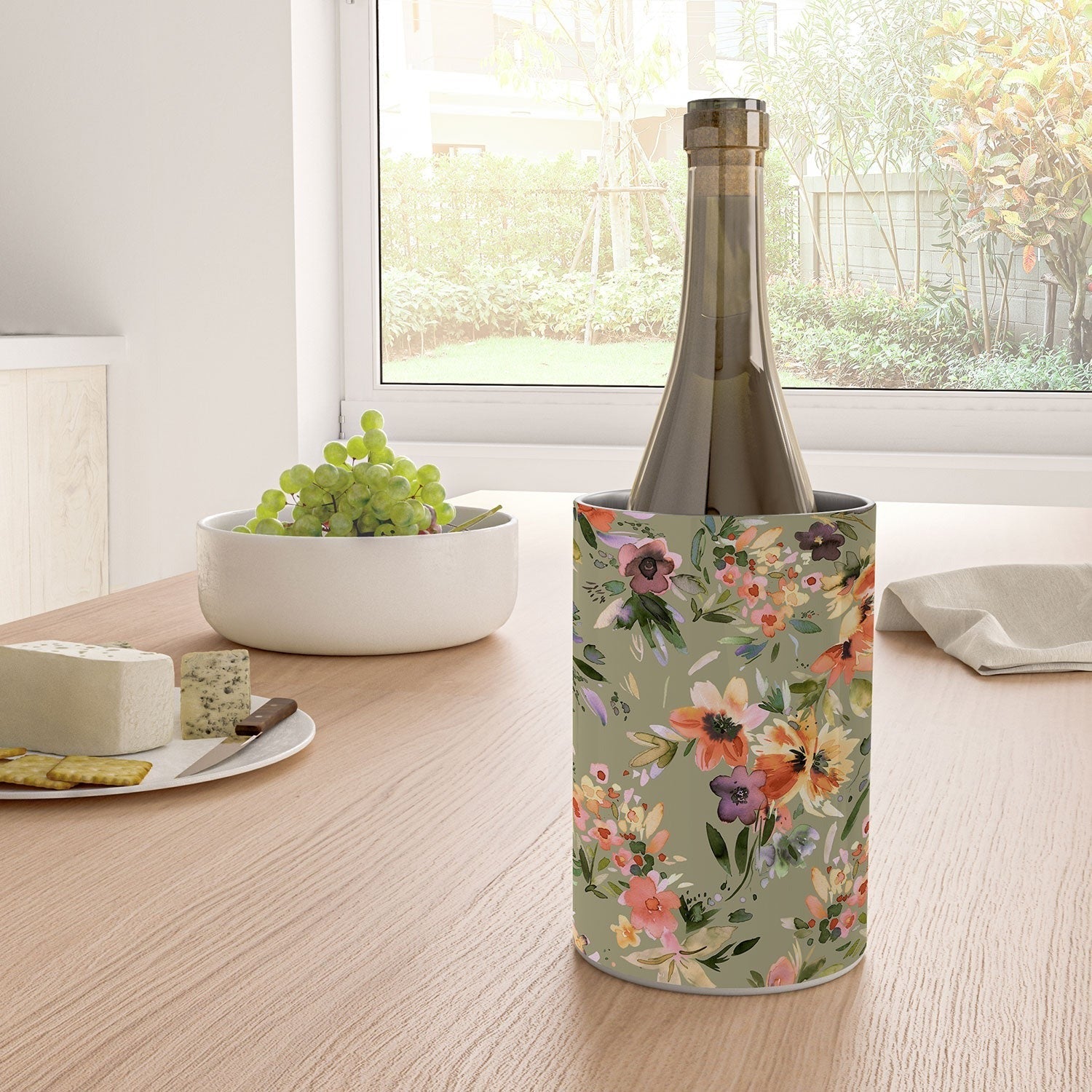Ninola Design Botanic Retreat Painterly Tropical Flowers Sage Green Wine Chiller