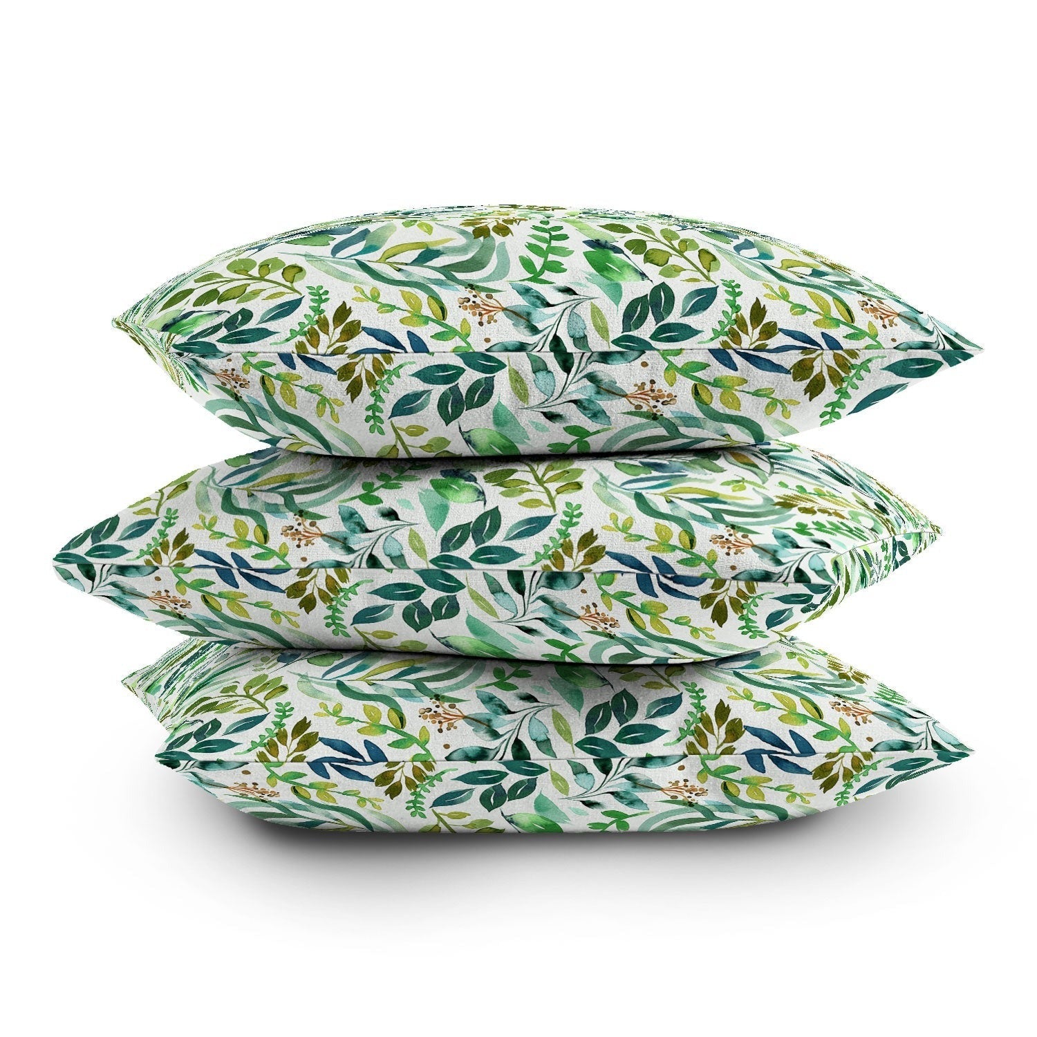 Ninola Design Botanic Retreat Loose Botanical Leaves Watercolor Green Outdoor Throw Pillow