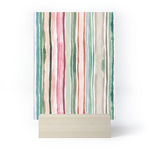 Ninola Design Botanic Retreat Watercolor Stripes Green Orange Red Mini Art Print
