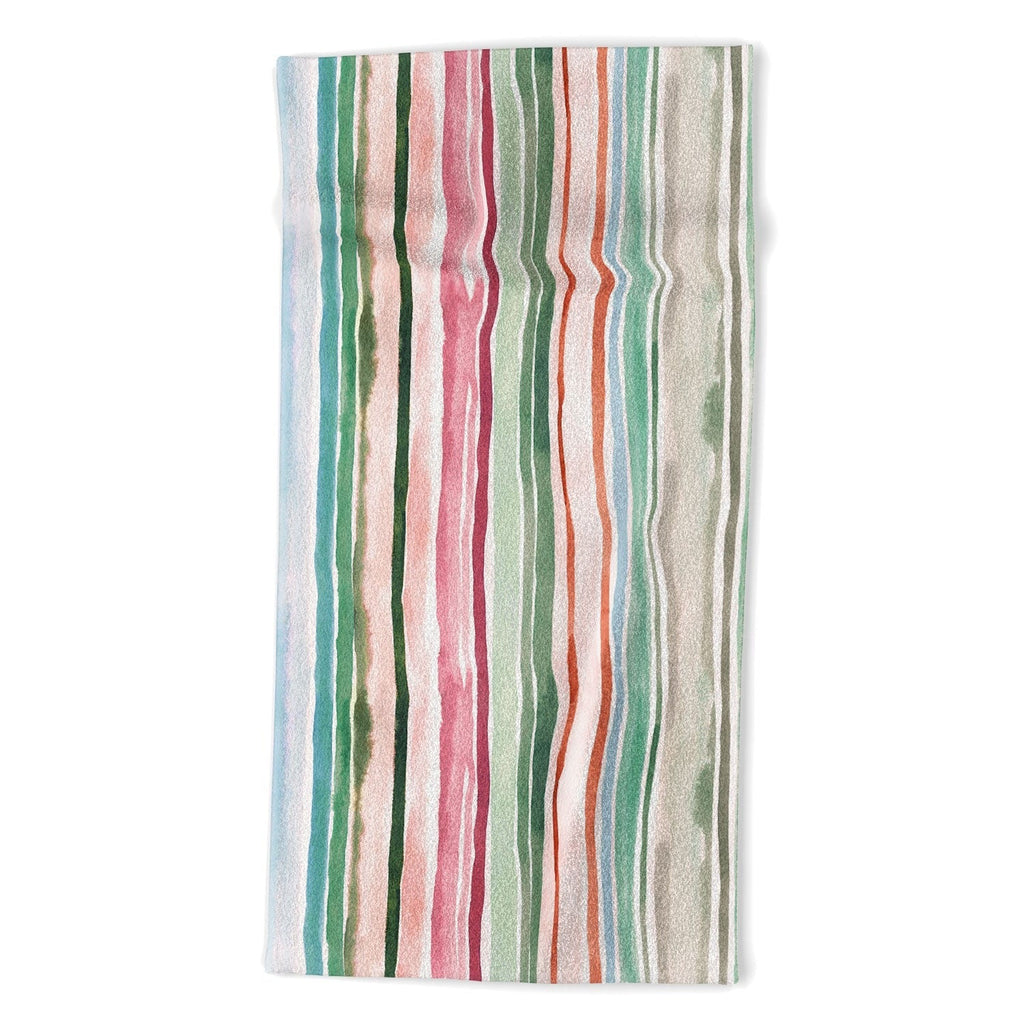 Ninola Design Botanic Retreat Watercolor Stripes Green Orange Red Beach Towel