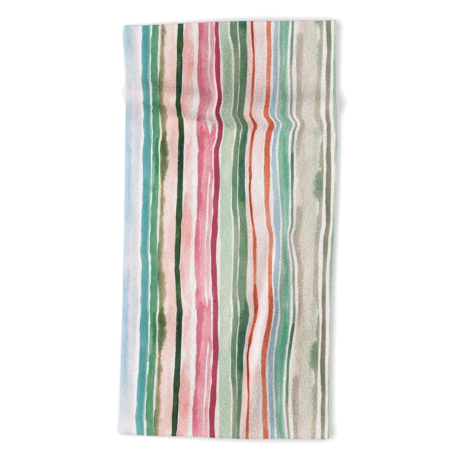 Ninola Design Botanic Retreat Watercolor Stripes Green Orange Red Beach Towel