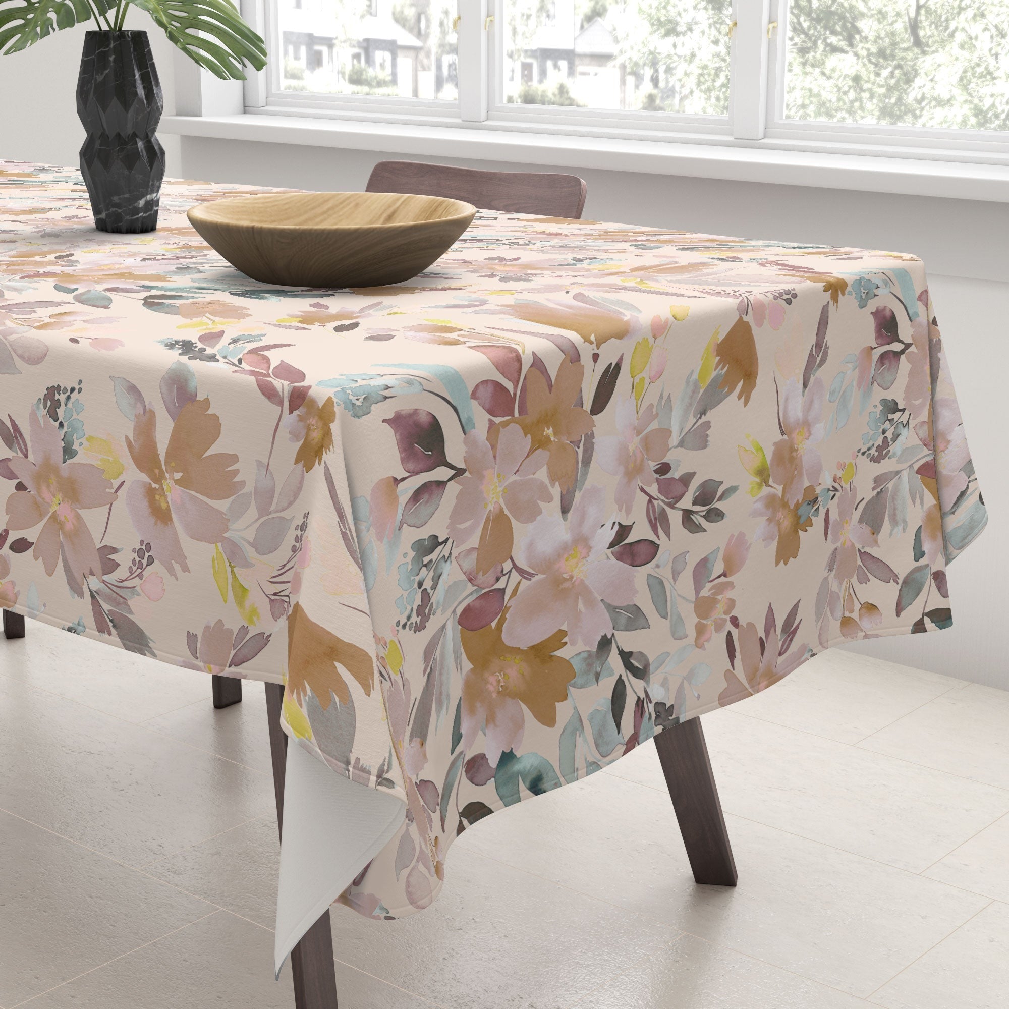 Ninola Design Botanic Retreat Floral Oleander Whimsical Soft Pink Tablecloth