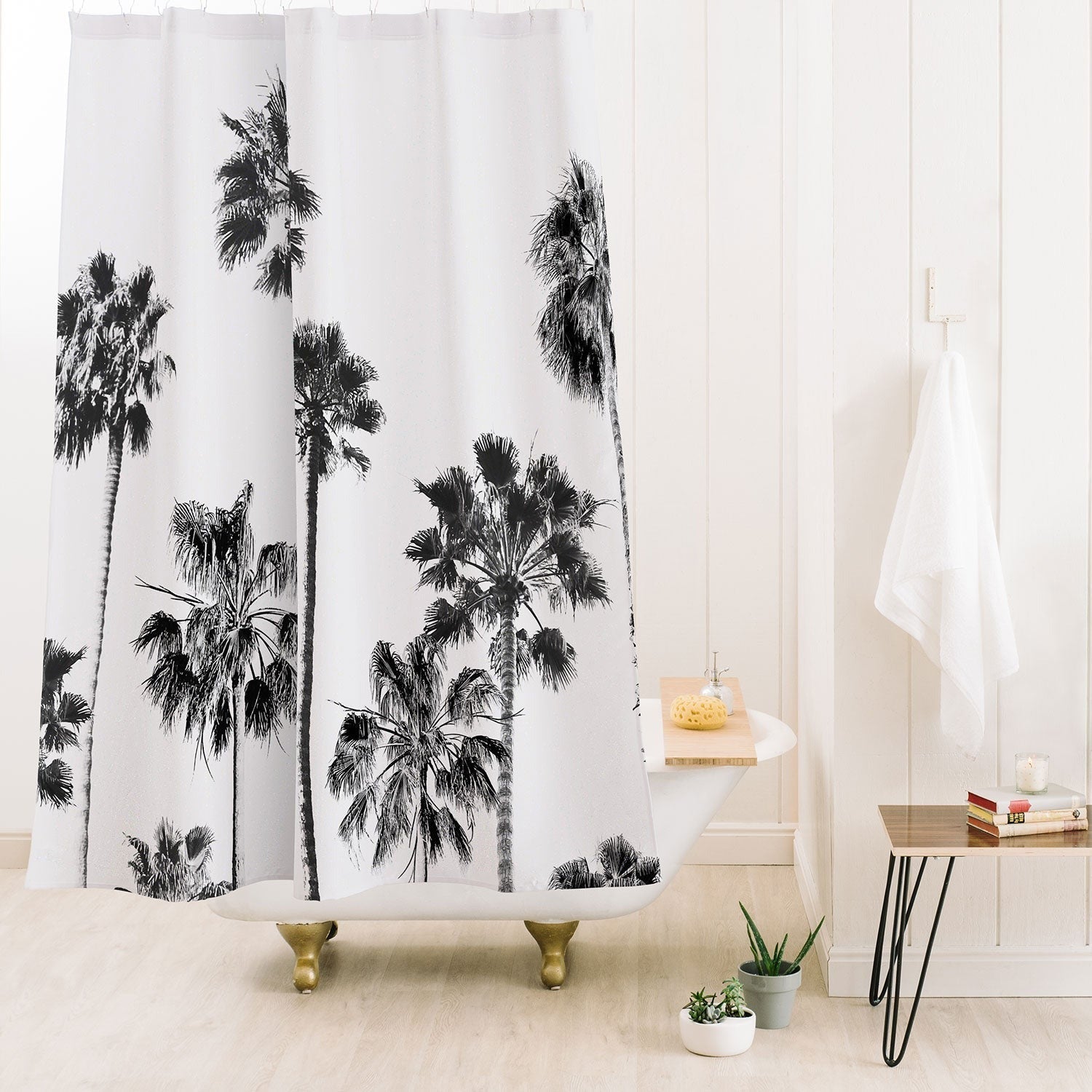 Gal Design Black And White Palms Shower Curtain