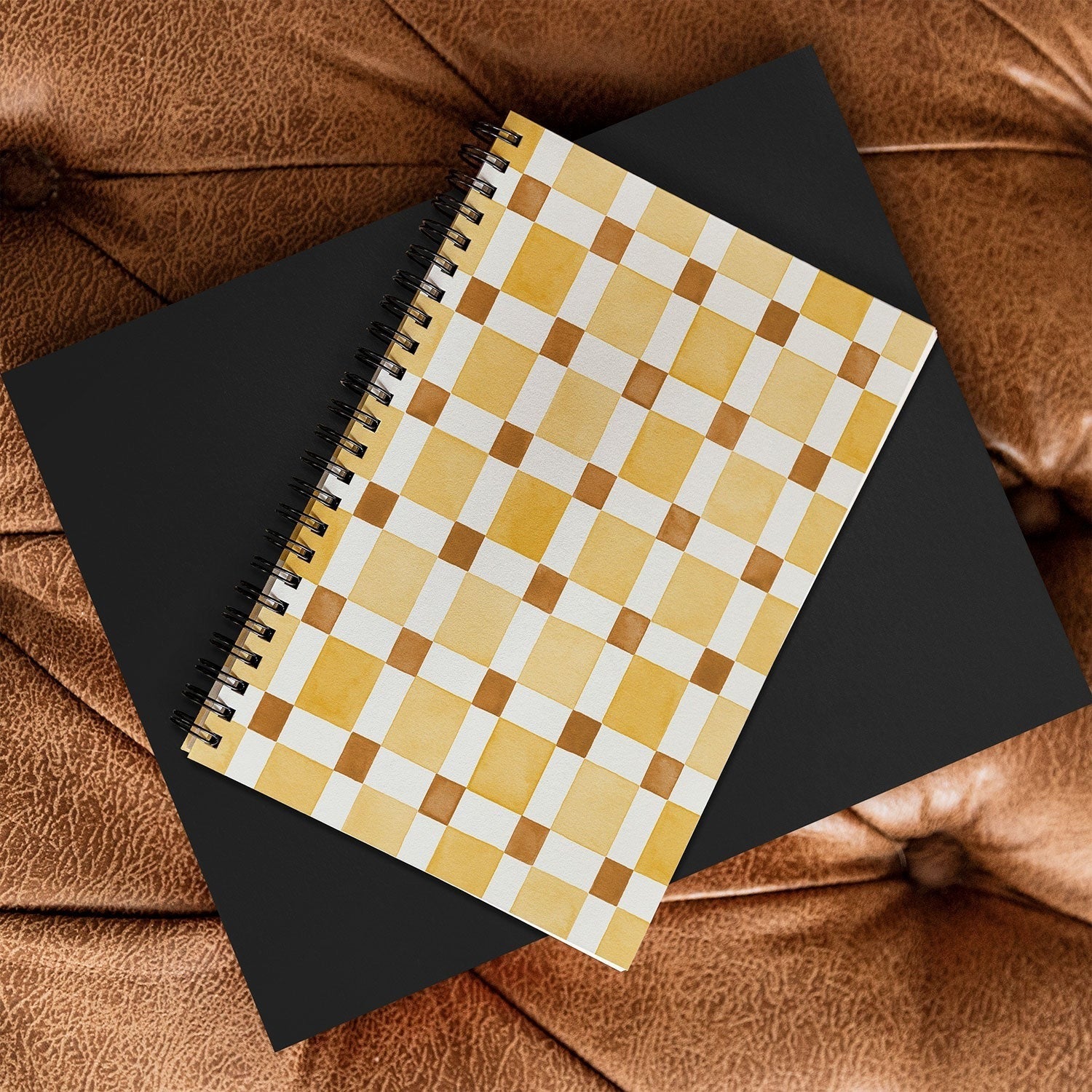 Ninola Design Everyday Artifact Checker Mosaic Tiles Geometry Yellow Spiral Notebook