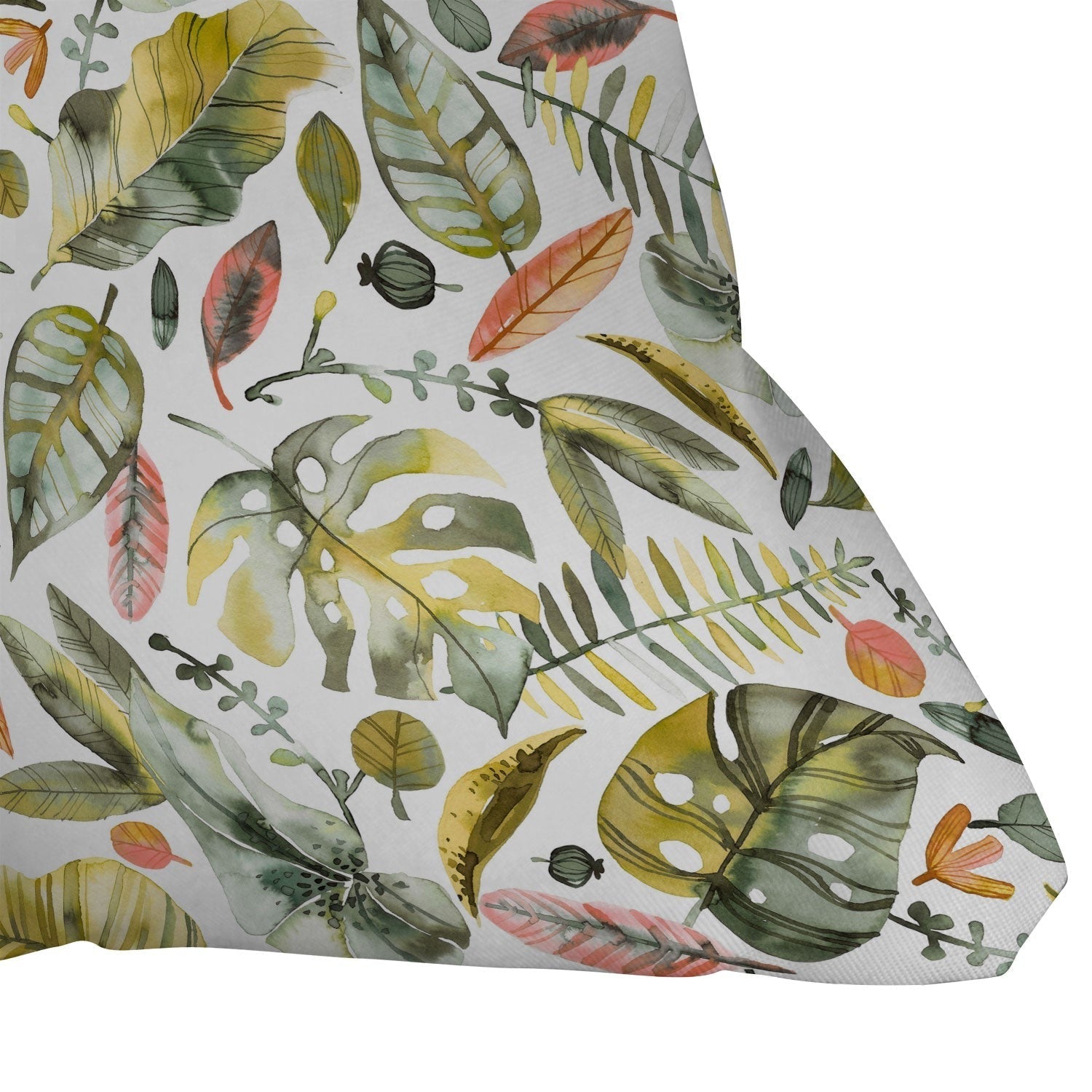 Ninola Design Botanic Retreat Tropical Jungle Leaves Botanical Green Orange Outdoor Throw Pillow