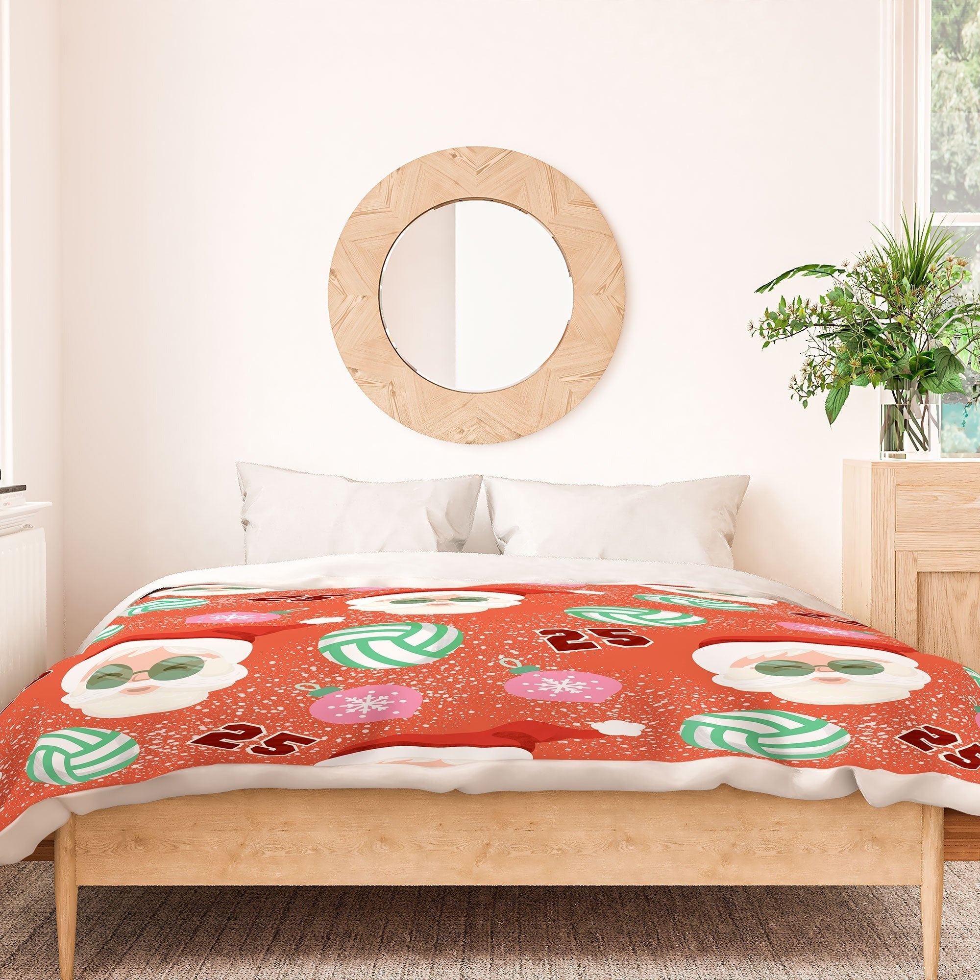 Design by Spark Sporty Volleyball Santa Duvet Cover
