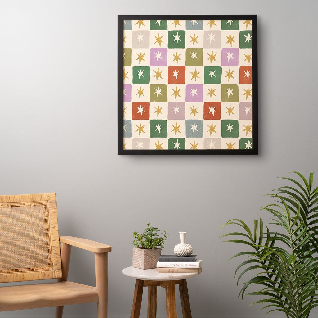 LouBruzzoni Retro Star Block Pattern Framed Wall Art
