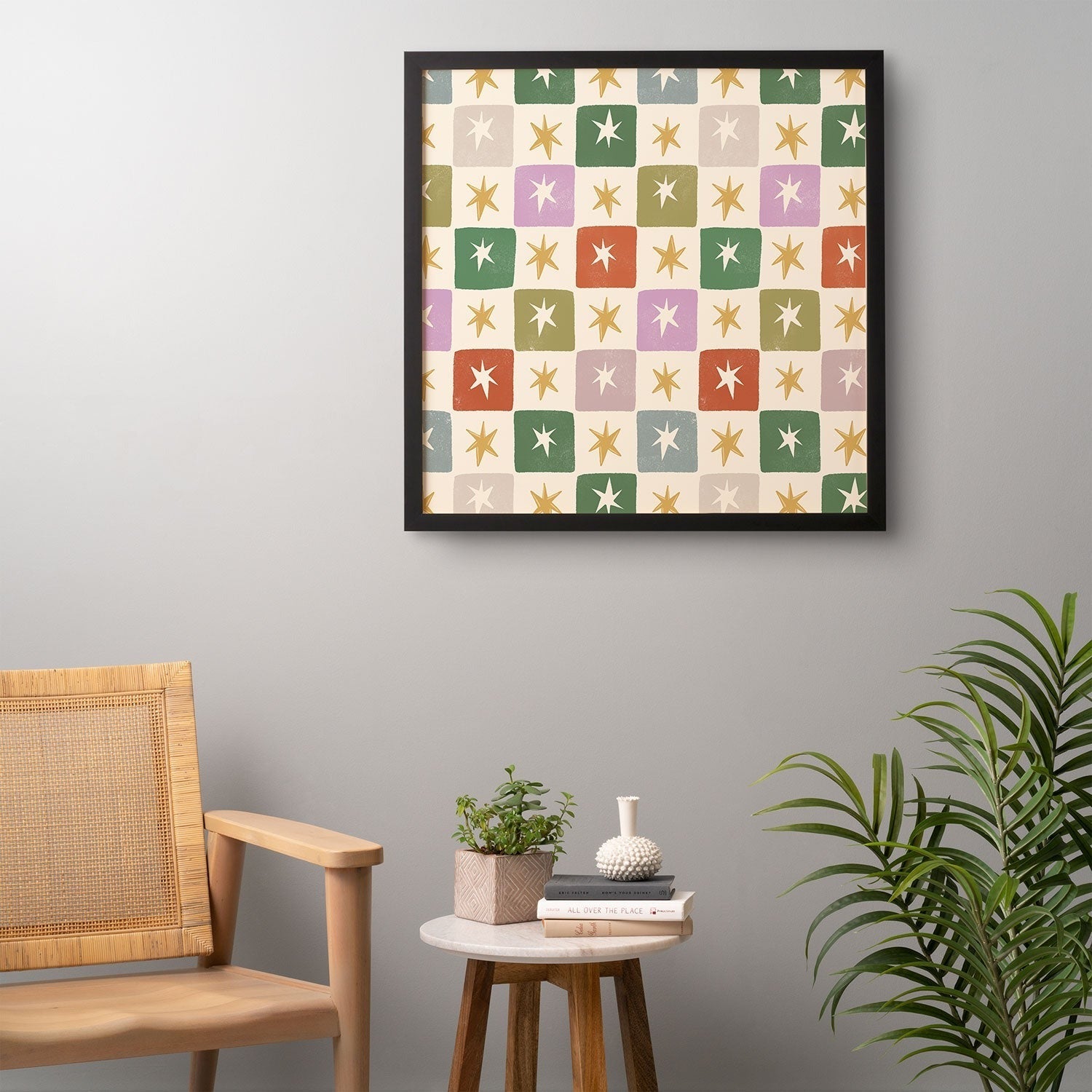 LouBruzzoni Retro Star Block Pattern Framed Wall Art