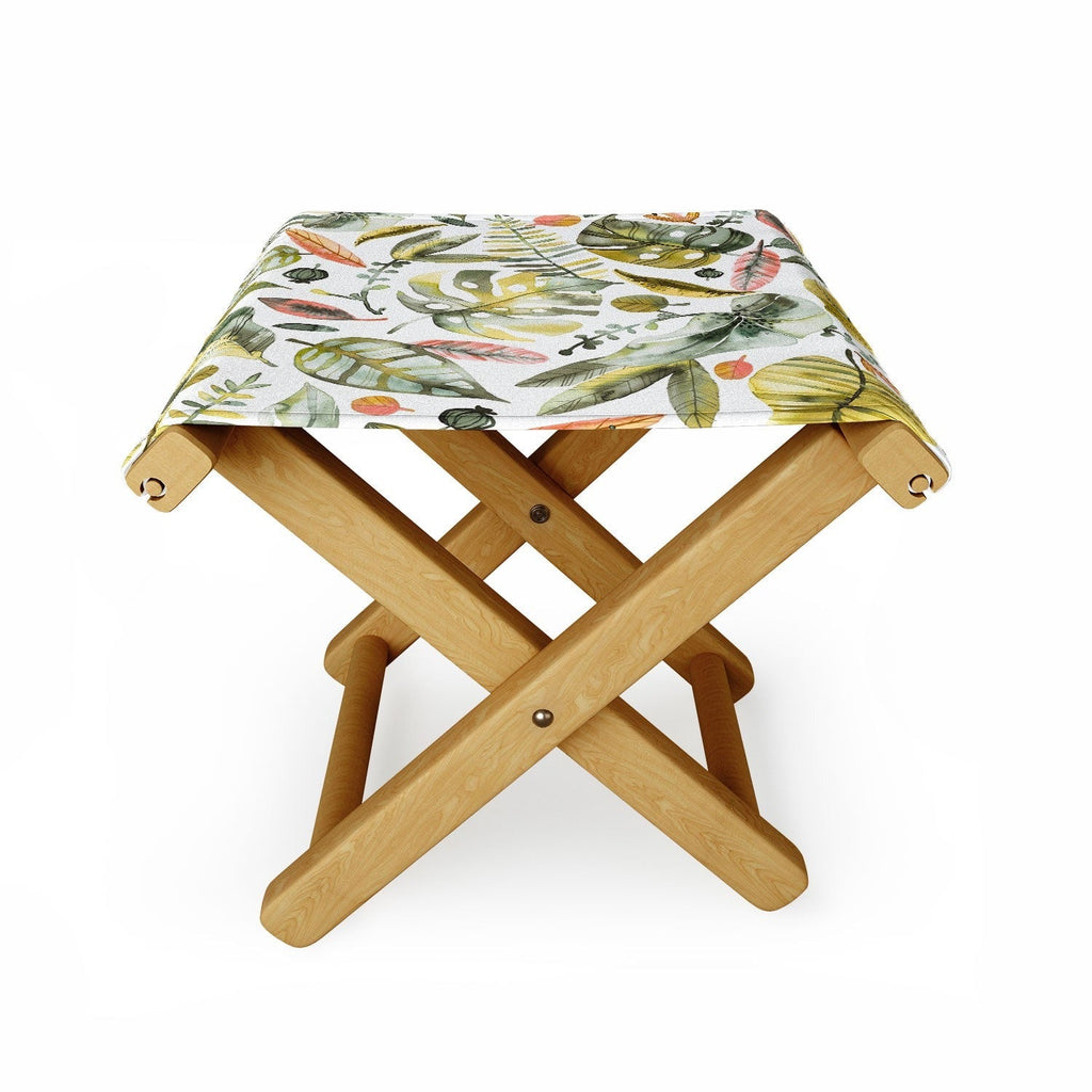 Ninola Design Botanic Retreat Tropical Jungle Leaves Botanical Green Orange Folding Stool