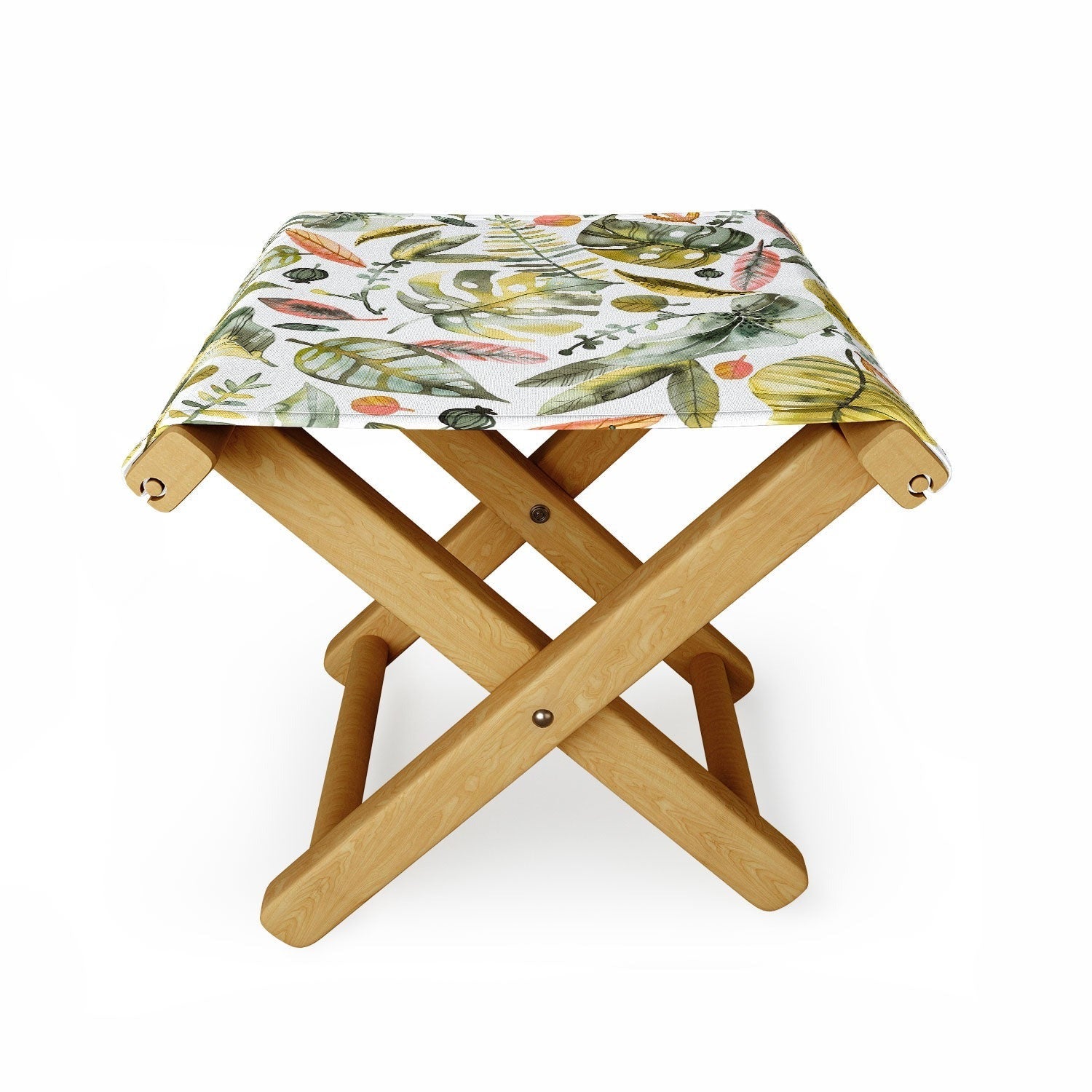Ninola Design Botanic Retreat Tropical Jungle Leaves Botanical Green Orange Folding Stool