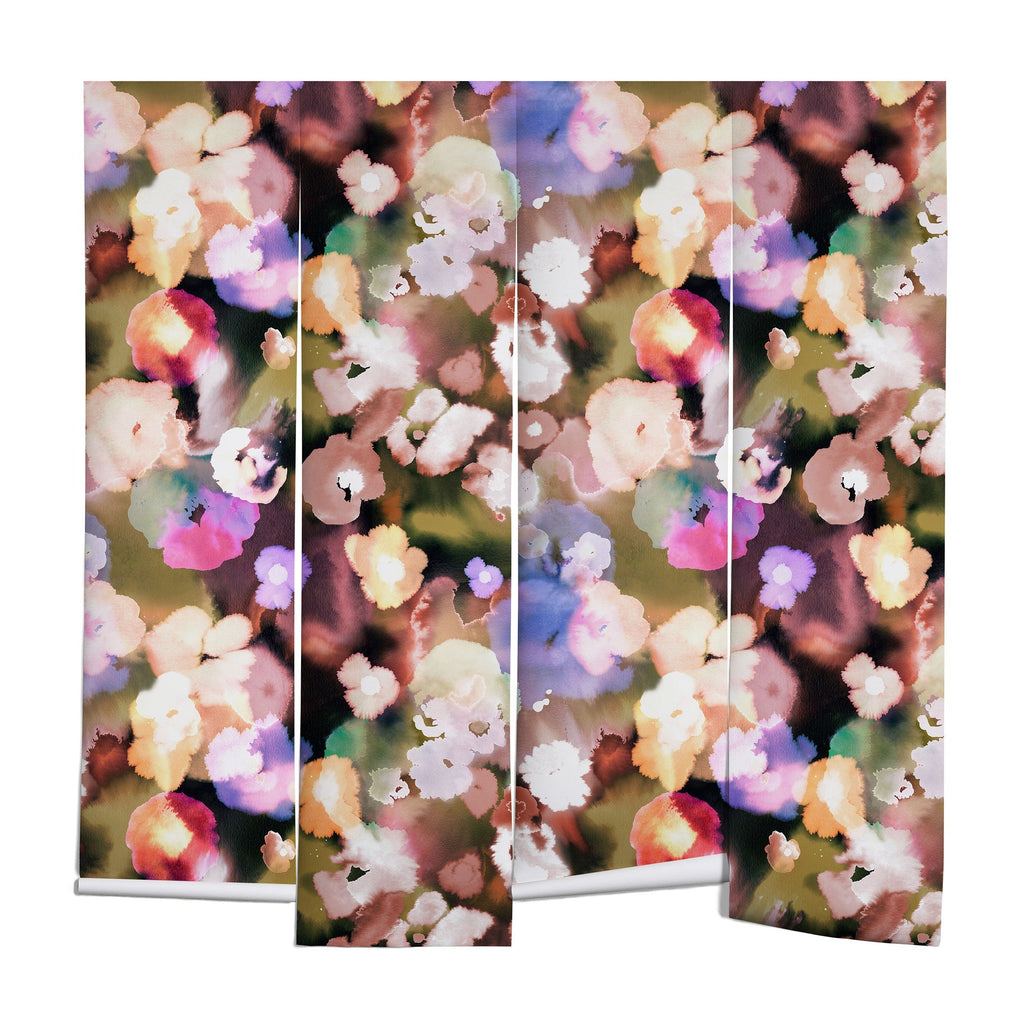 Ninola Design Botanic Retreat Ombre Abstract Watercolor Flowers Pink gold Wall Mural