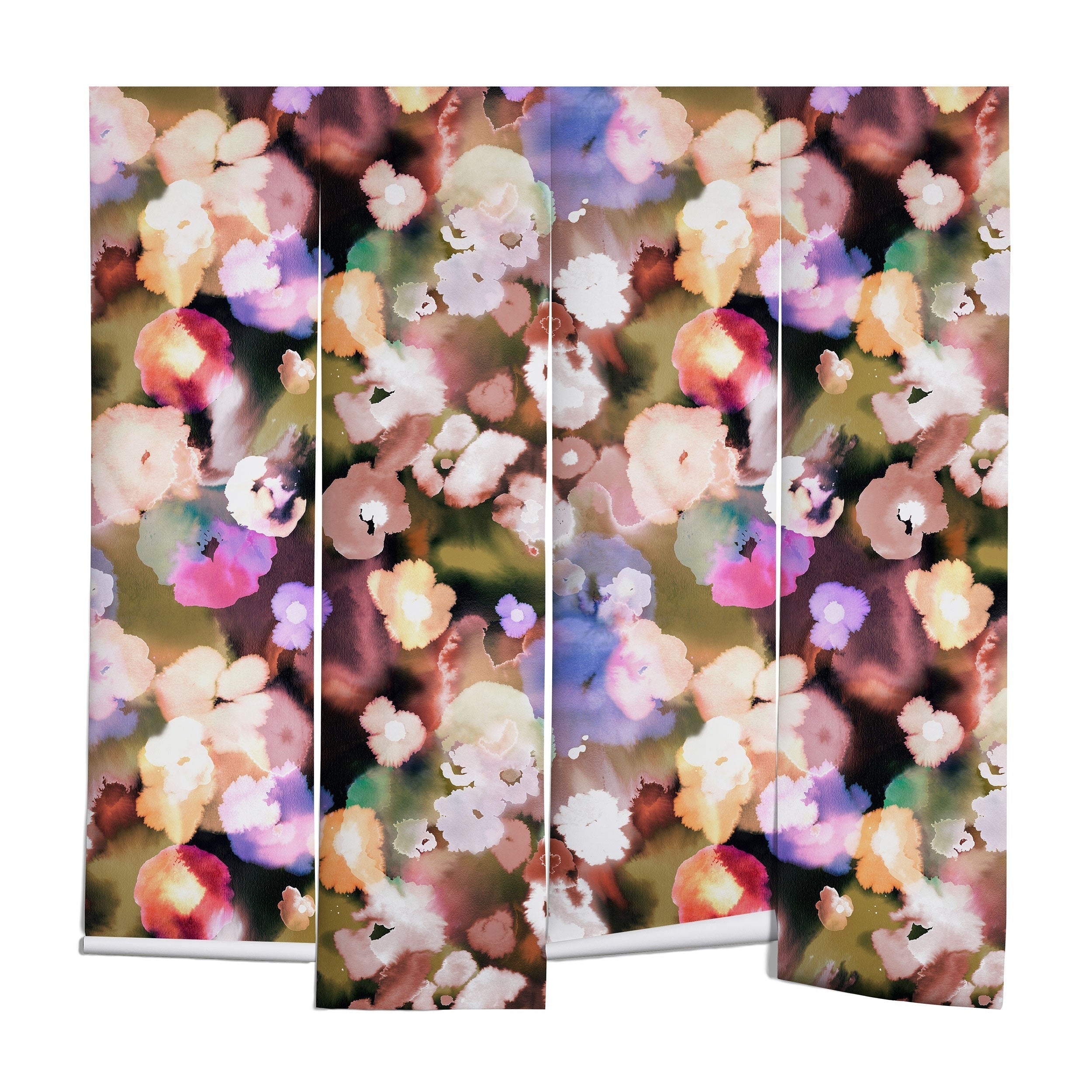 Ninola Design Botanic Retreat Ombre Abstract Watercolor Flowers Pink gold Wall Mural