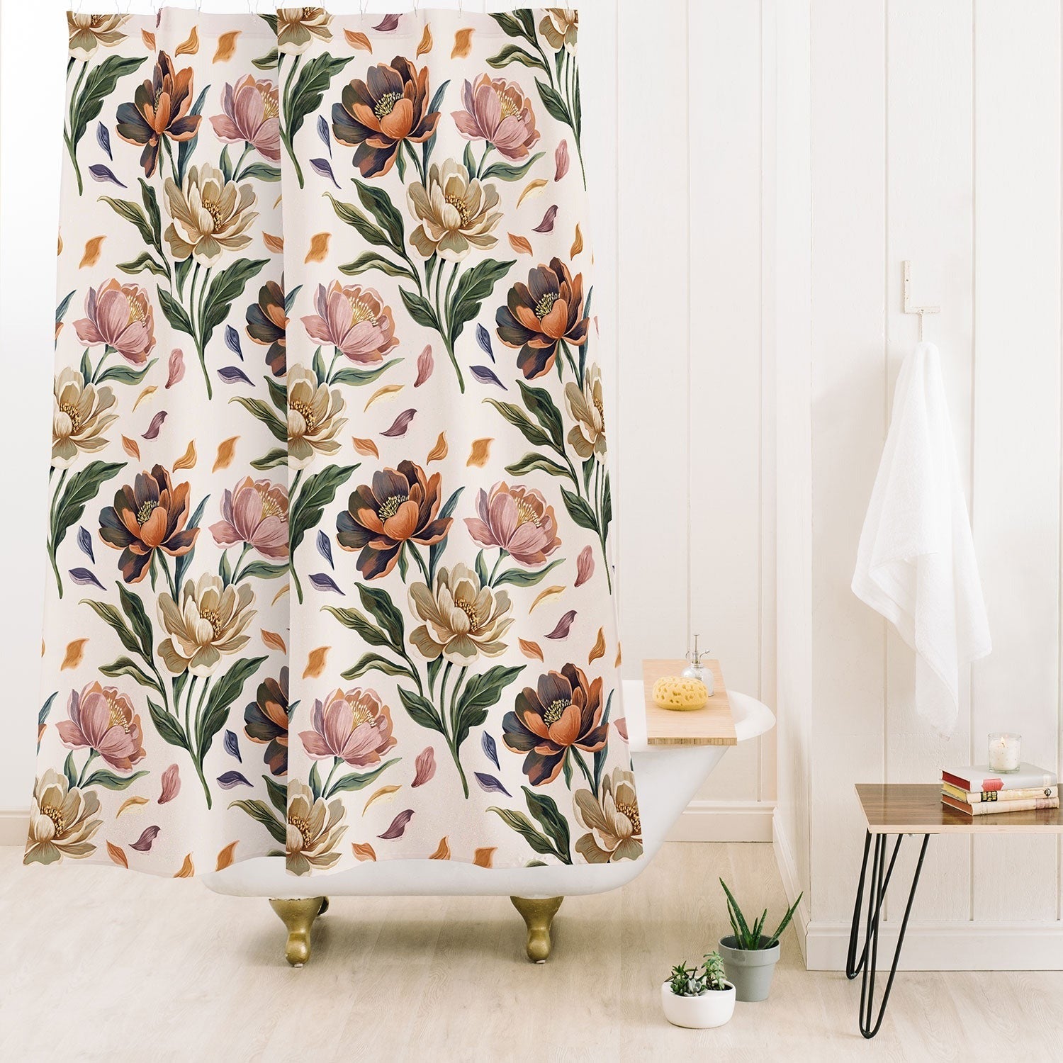 Marta Barragan Camarasa Hand Painted Peony Florals Shower Curtain