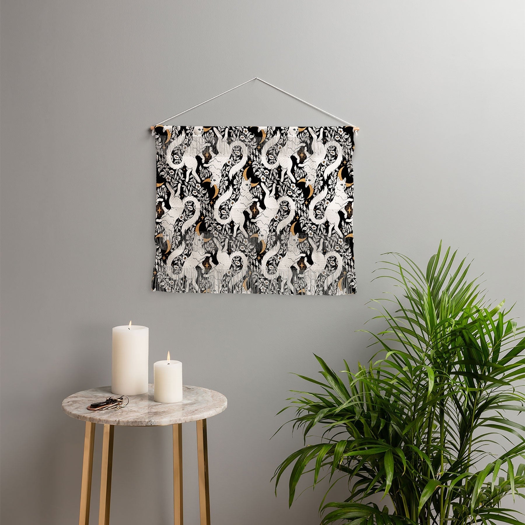 Avenie Celestial Cats Gold Wall Hanging Landscape