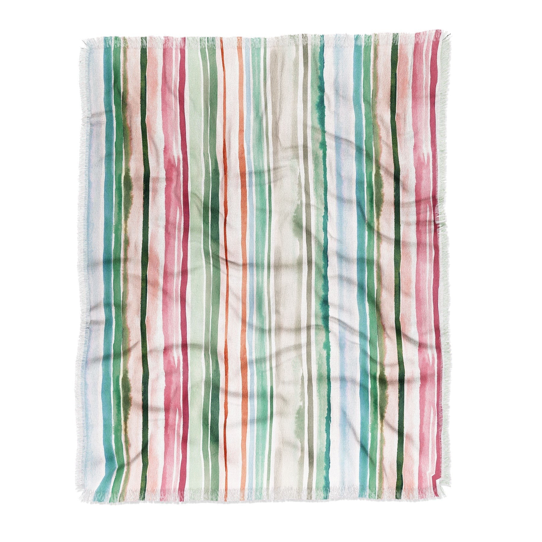Ninola Design Botanic Retreat Watercolor Stripes Green Orange Red Throw Blanket