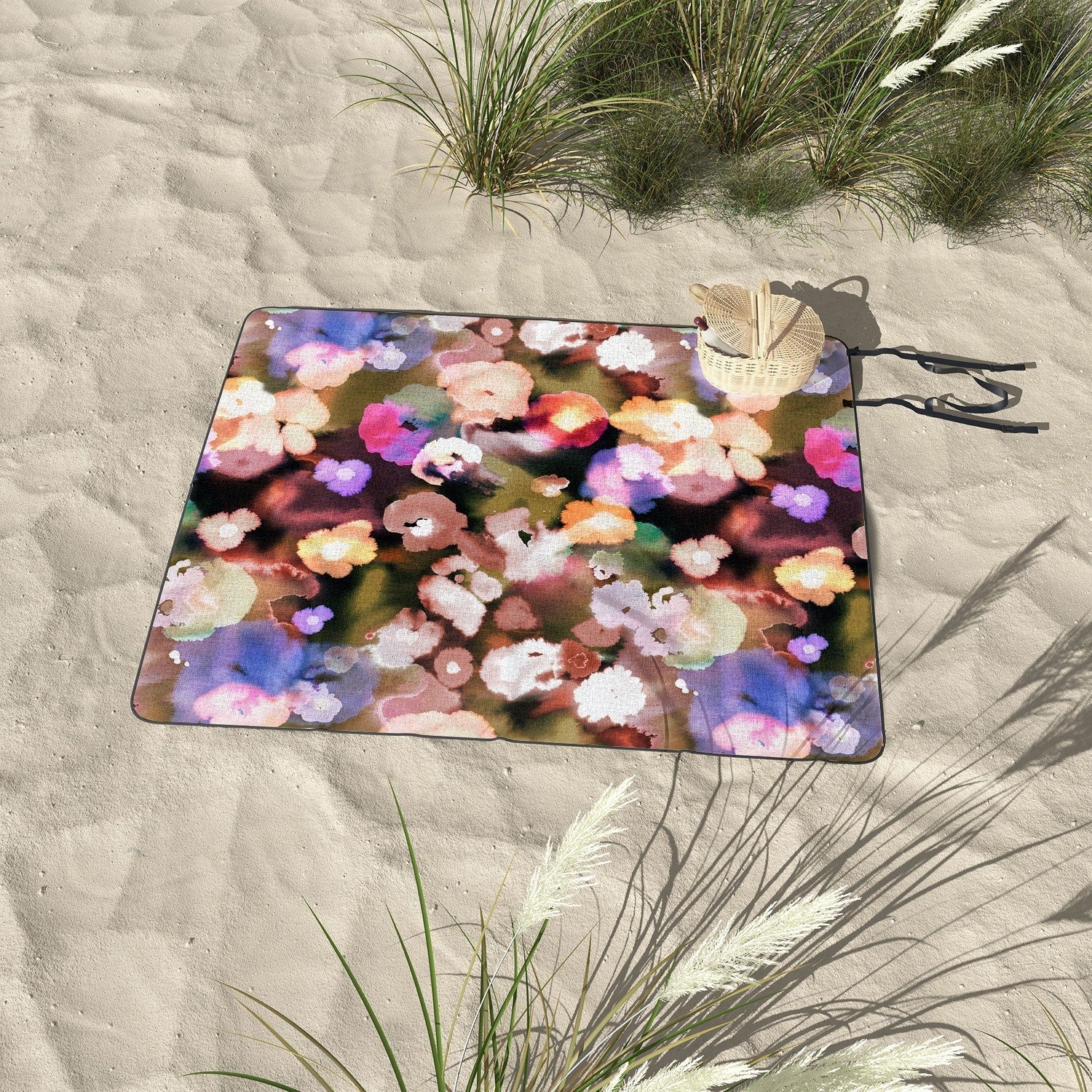 Ninola Design Botanic Retreat Ombre Abstract Watercolor Flowers Pink gold Picnic Blanket