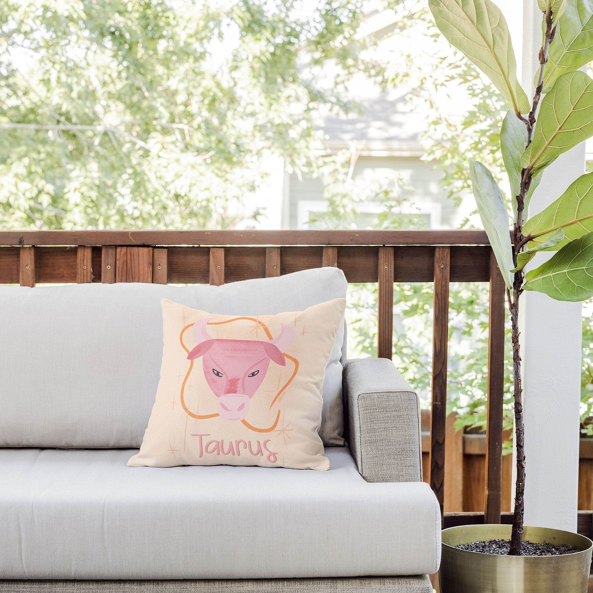 Little Om Zodiac Sign Taurus Outdoor Throw Pillow