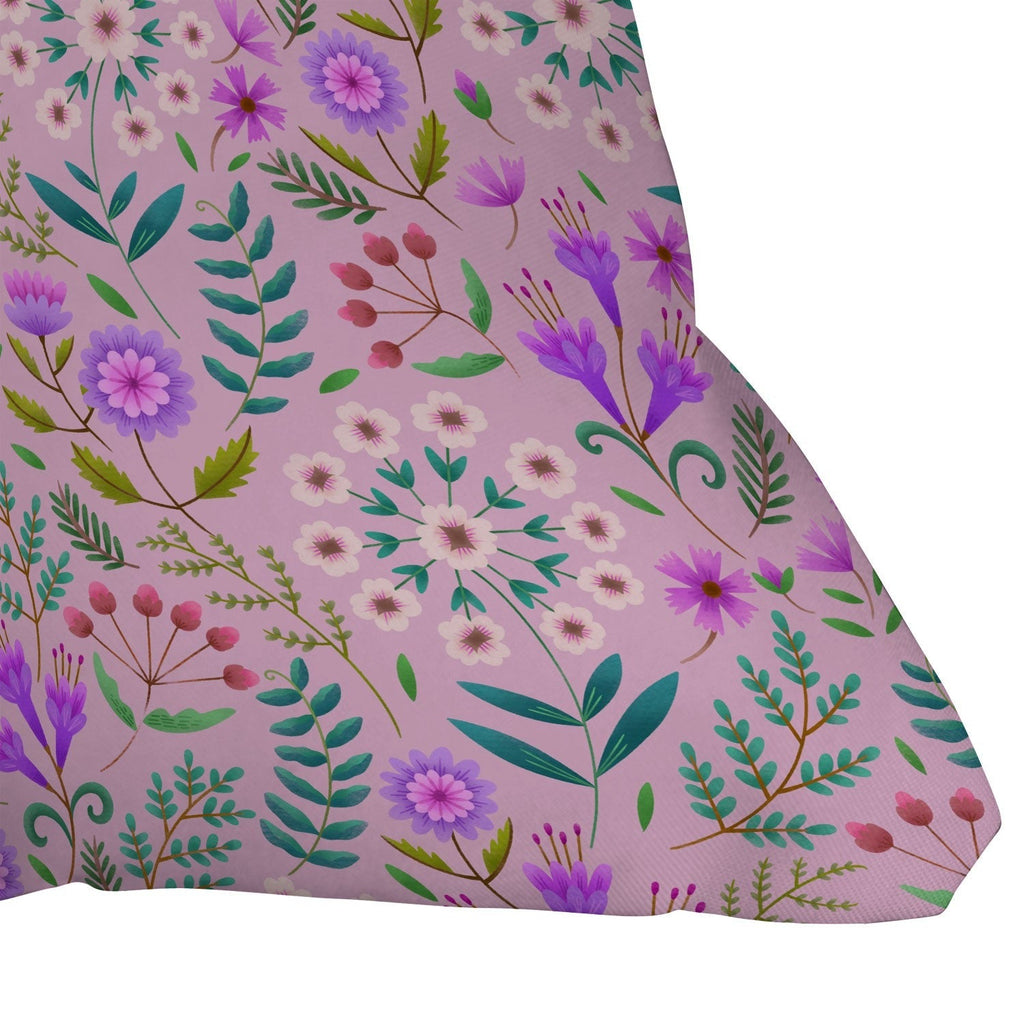 Pimlada Phuapradit Ditsy Purple Floral Half Drop Outdoor Throw Pillow