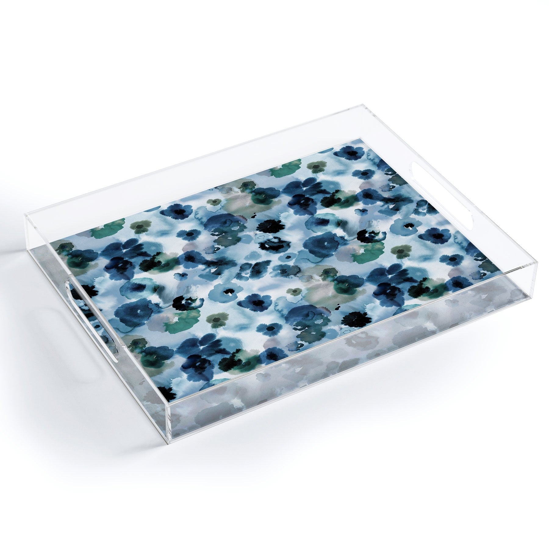 Ninola Design Botanic Retreat Ombre Abstract Watercolor Flowers Blue Navy Acrylic Tray
