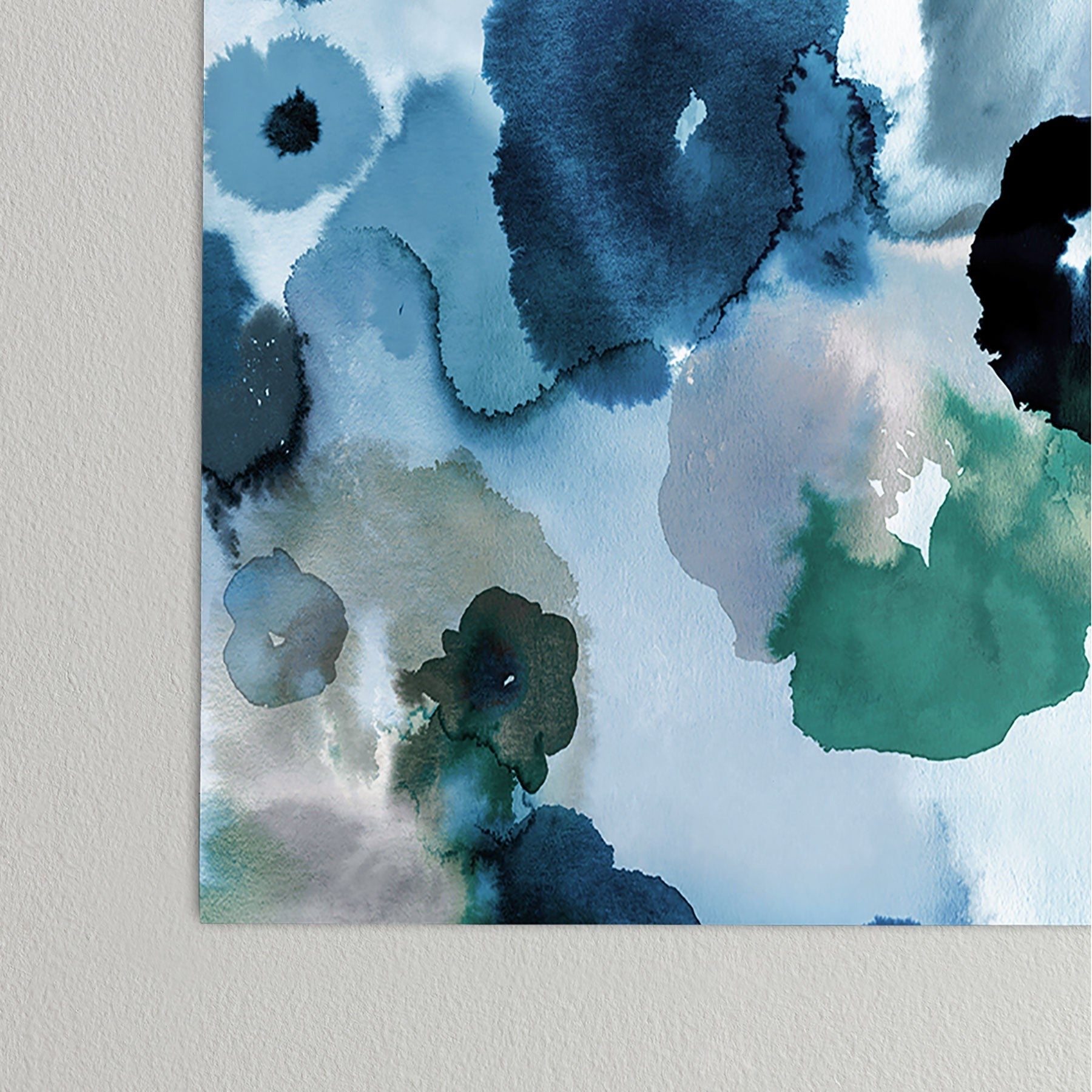 Ninola Design Botanic Retreat Ombre Abstract Watercolor Flowers Blue Navy Poster