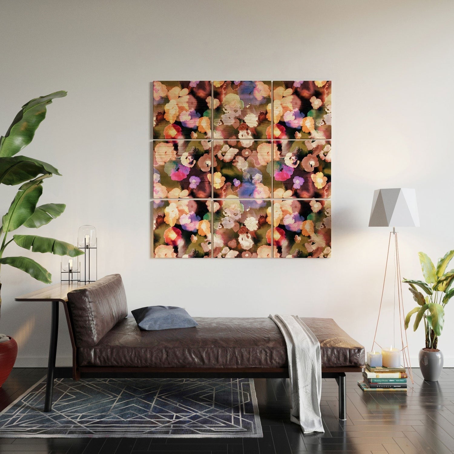 Ninola Design Botanic Retreat Ombre Abstract Watercolor Flowers Pink gold Wood Wall Mural