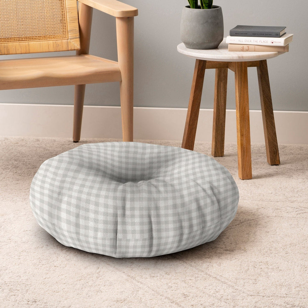 Colour Poems Gingham Plaid Pattern Cloud White Floor Pillow Round