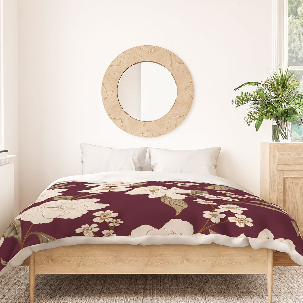 Gabriela Fuente Burgundy Floral Roberta Duvet Cover