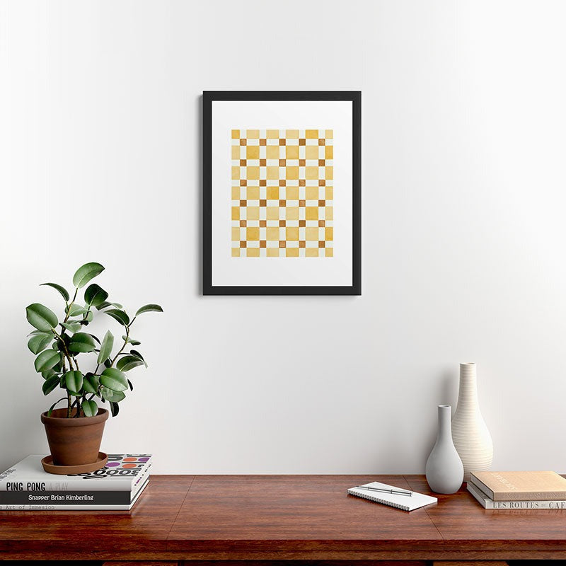 Ninola Design Everyday Artifact Checker Mosaic Tiles Geometry Yellow Framed Art Print