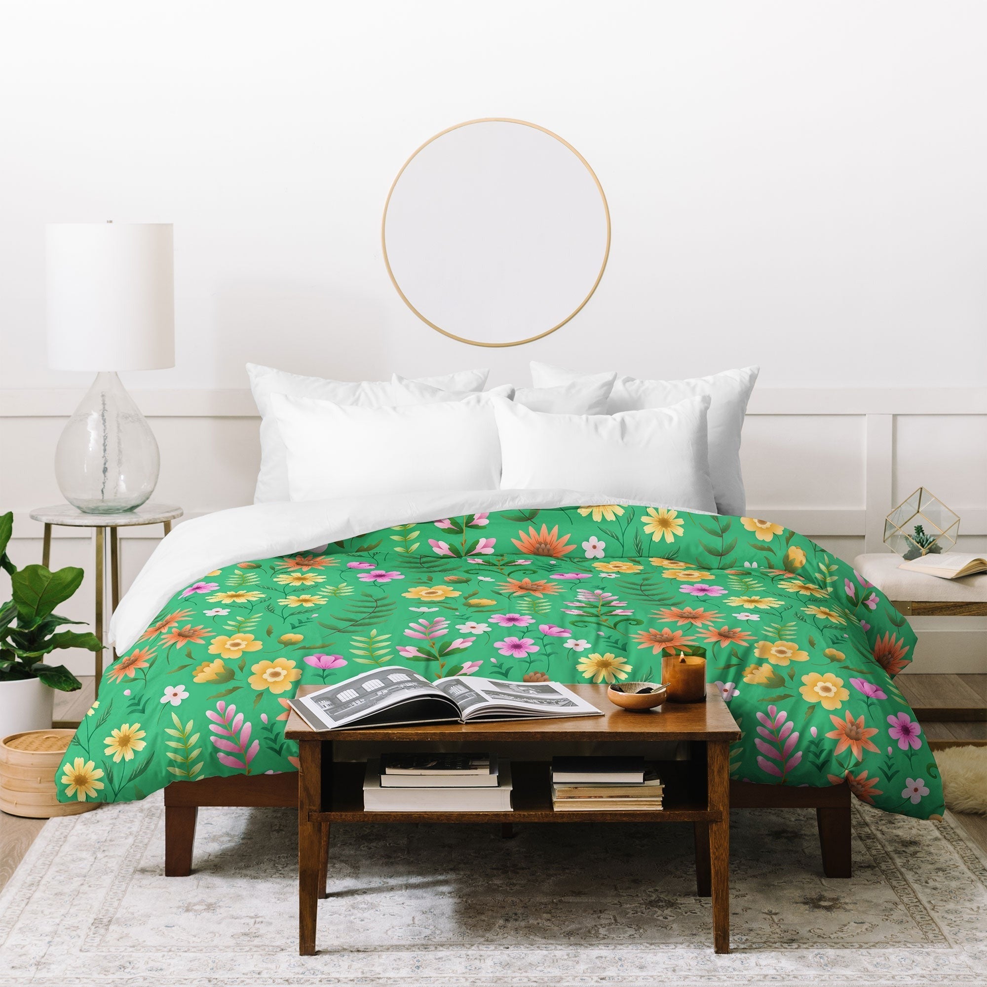 Pimlada Phuapradit Ditsy Spring Floral Green Duvet Cover
