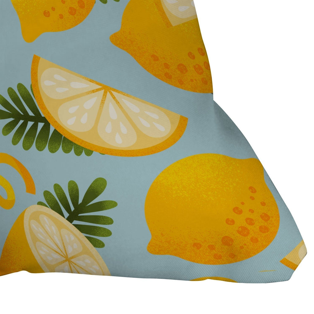 Jessica Molina Lemon Pattern on Sky Blue Outdoor Throw Pillow