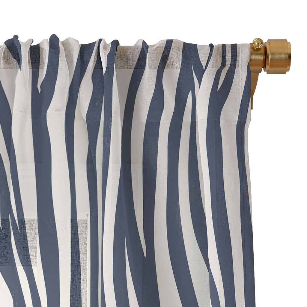 Avenie BR Navy Tiger Stripes Sheer Window Curtain