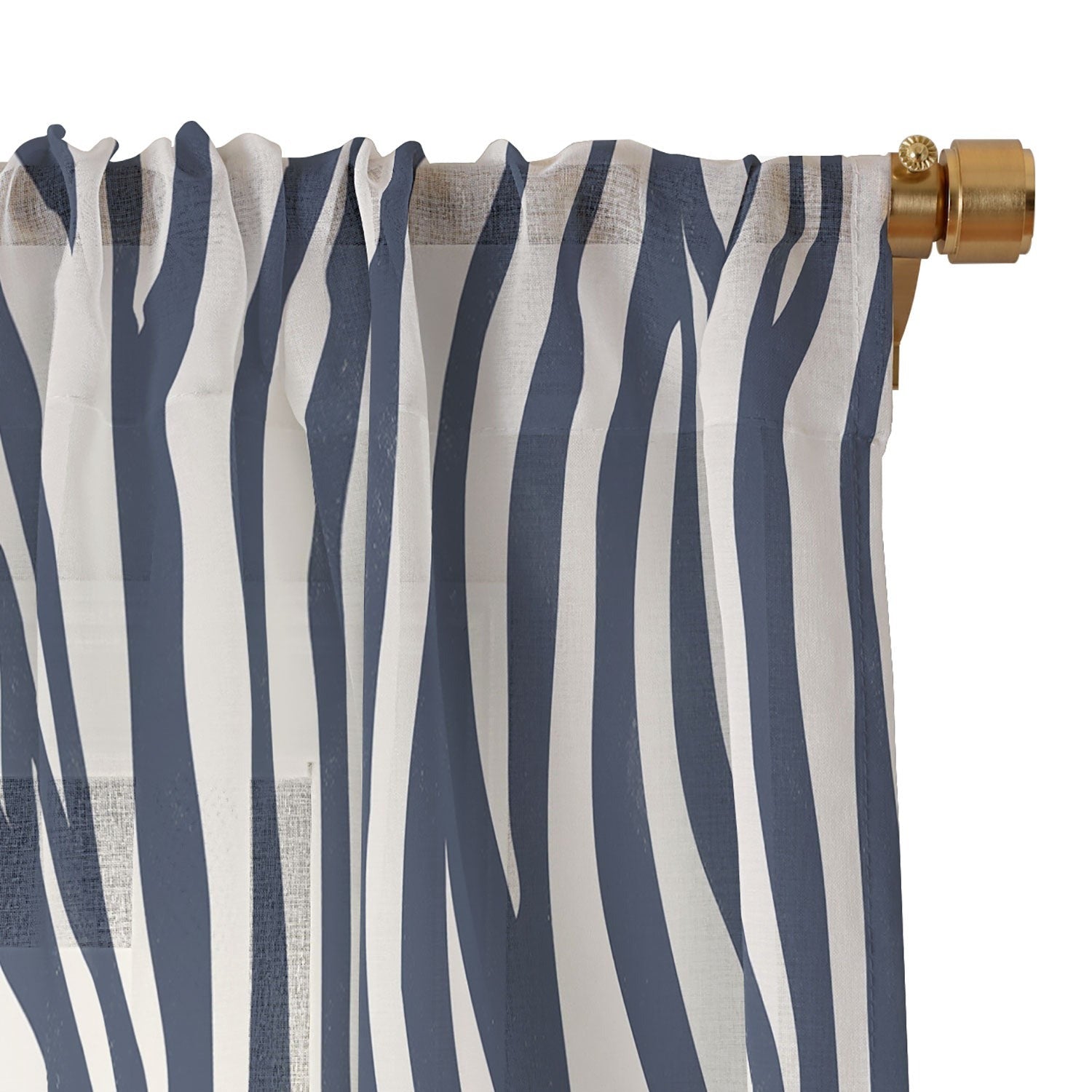 Avenie BR Navy Tiger Stripes Sheer Window Curtain