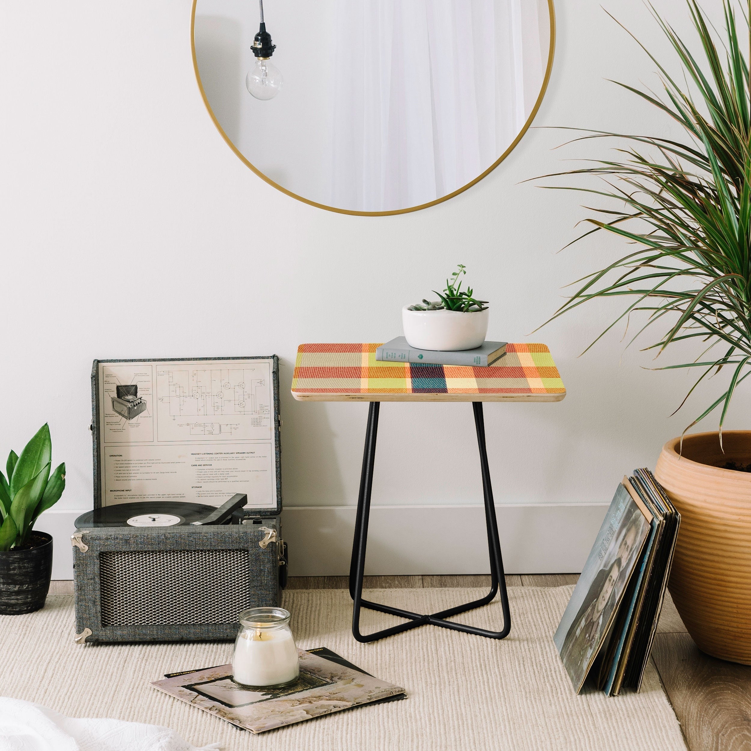 Marta Barragan Camarasa Retro Picnic Plaid Warm Tones Side Table