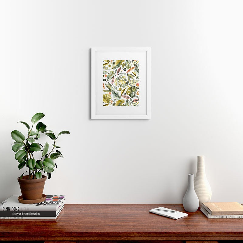 Ninola Design Botanic Retreat Tropical Jungle Leaves Botanical Green Orange Framed Art Print