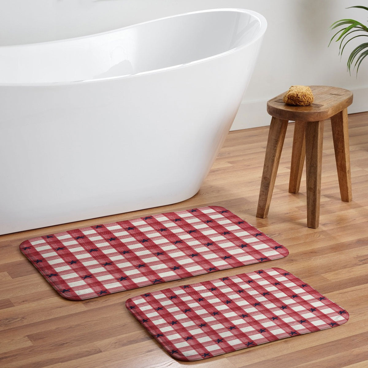 DENY Designs Red Gingham plus Stars Memory Foam Bath Mat
