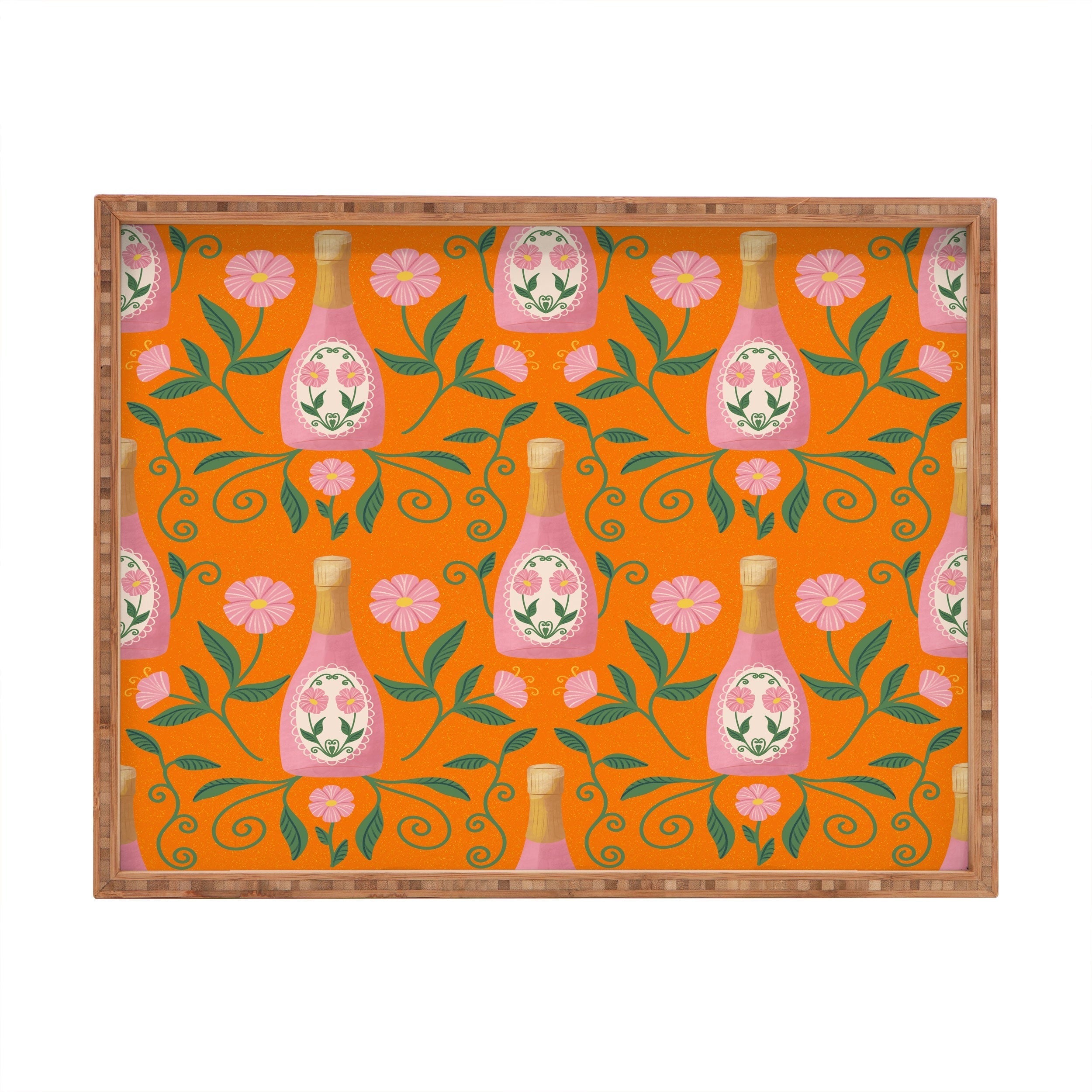 Design by Spark Rose Bubbly And Florals Rectangular Tray