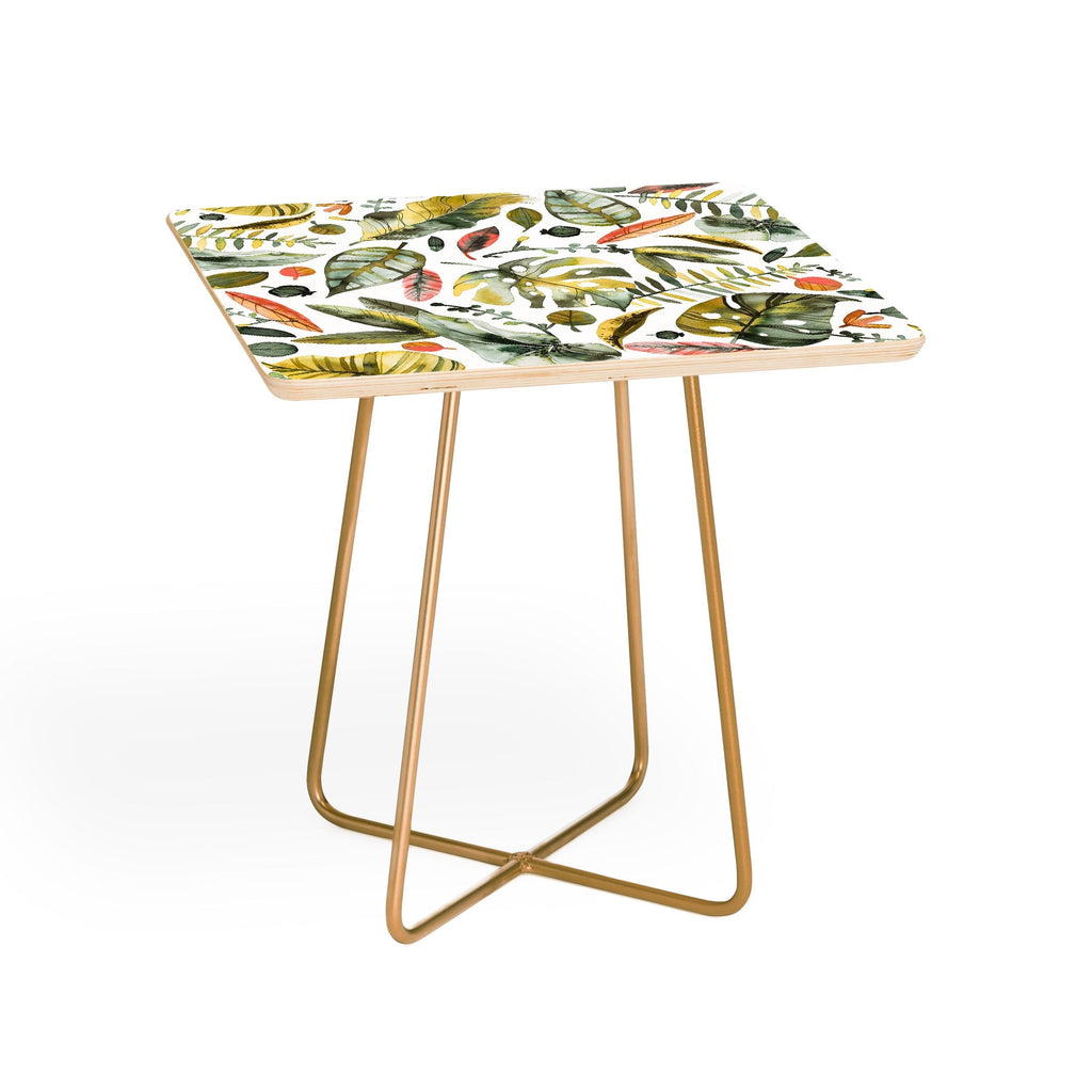 Ninola Design Botanic Retreat Tropical Jungle Leaves Botanical Green Orange Side Table