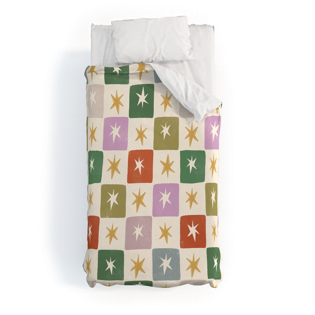 LouBruzzoni Retro Star Block Pattern Duvet Cover