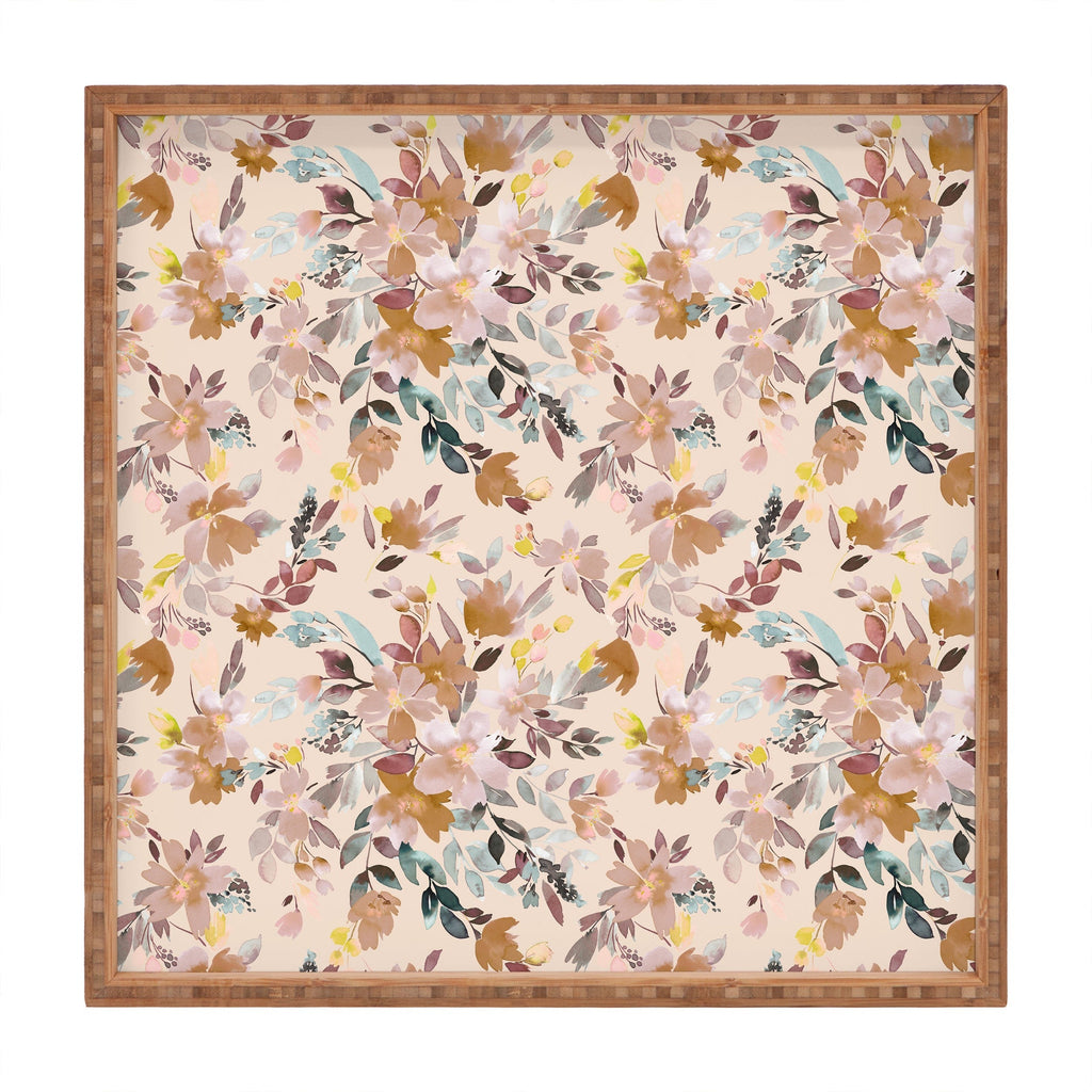 Ninola Design Botanic Retreat Floral Oleander Whimsical Soft Pink Square Tray