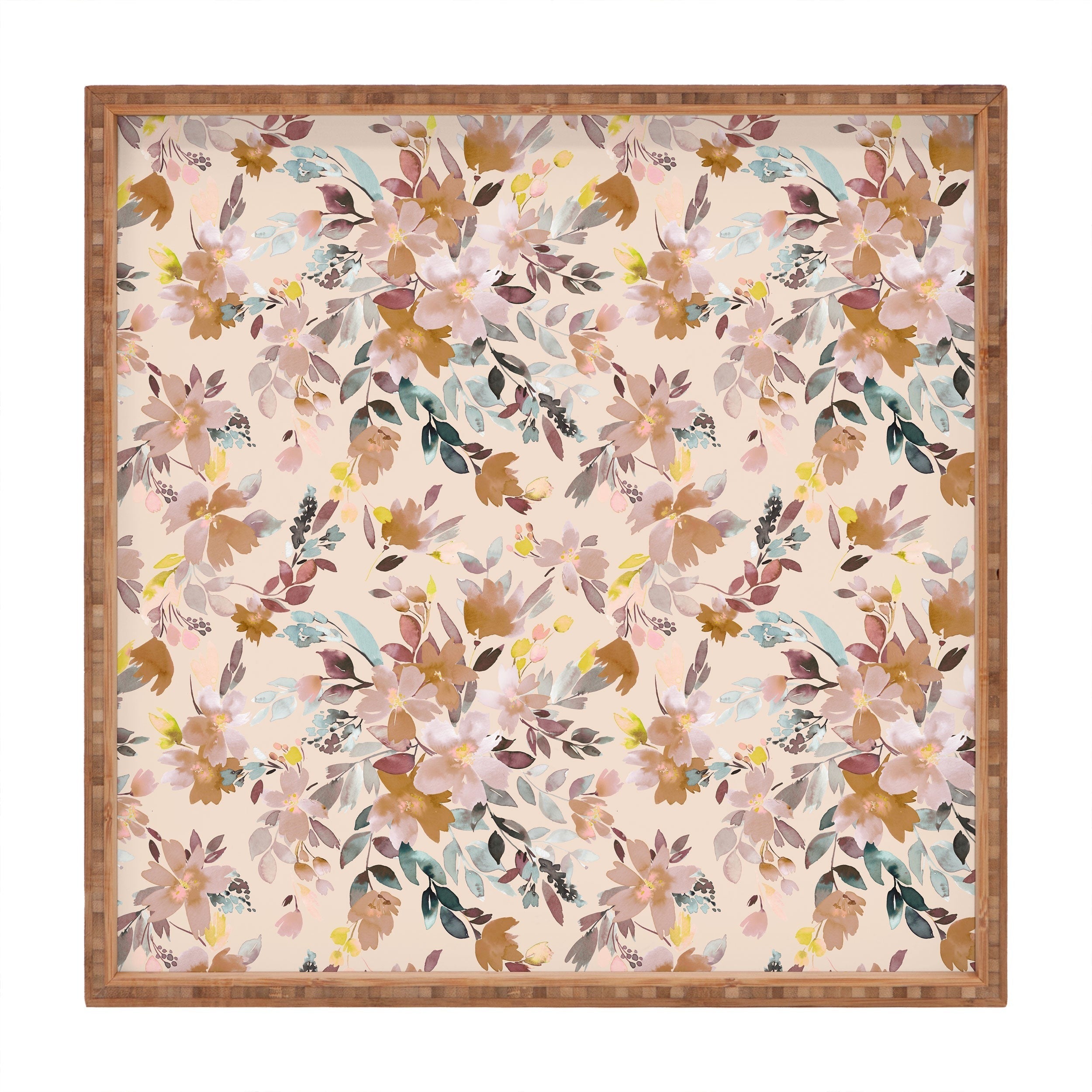 Ninola Design Botanic Retreat Floral Oleander Whimsical Soft Pink Square Tray
