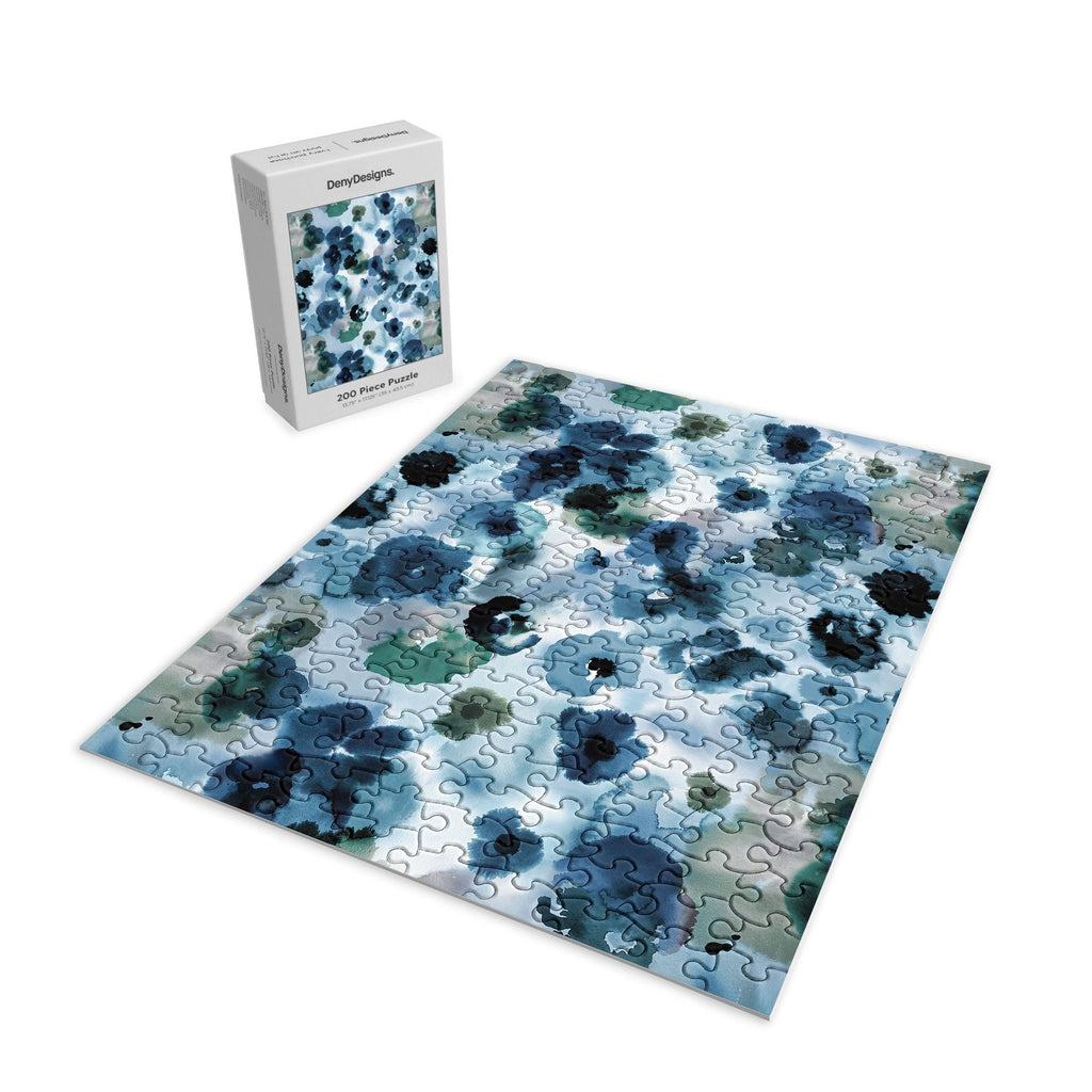 Ninola Design Botanic Retreat Ombre Abstract Watercolor Flowers Blue Navy Puzzle
