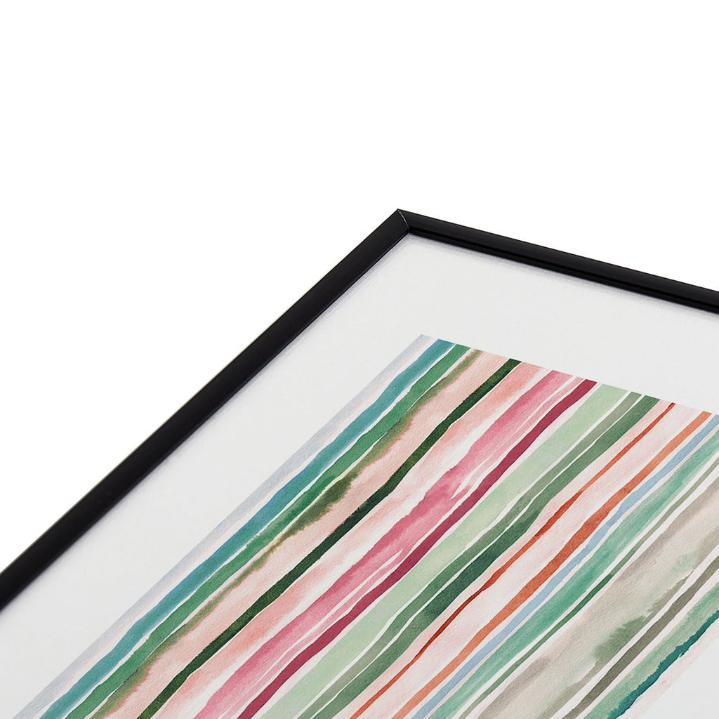 Ninola Design Botanic Retreat Watercolor Stripes Green Orange Red Metal Framed Art Print