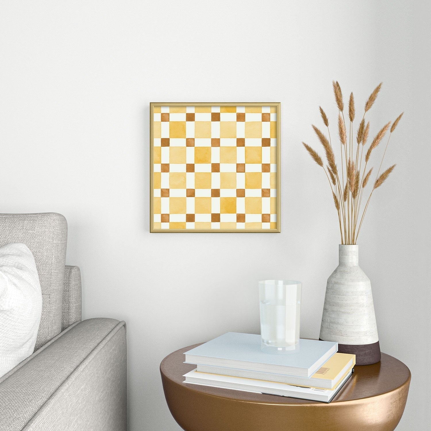 Ninola Design Everyday Artifact Checker Mosaic Tiles Geometry Yellow Square Metal Framed Art Print