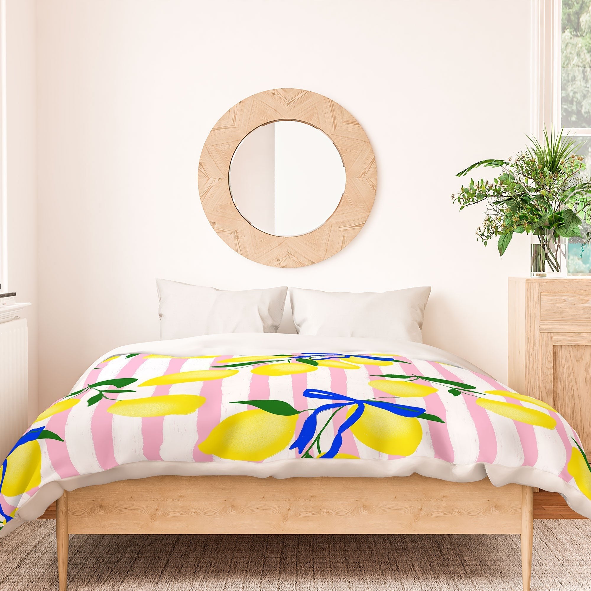 Design by Spark Zesty Lemons and Stripes Duvet Cover