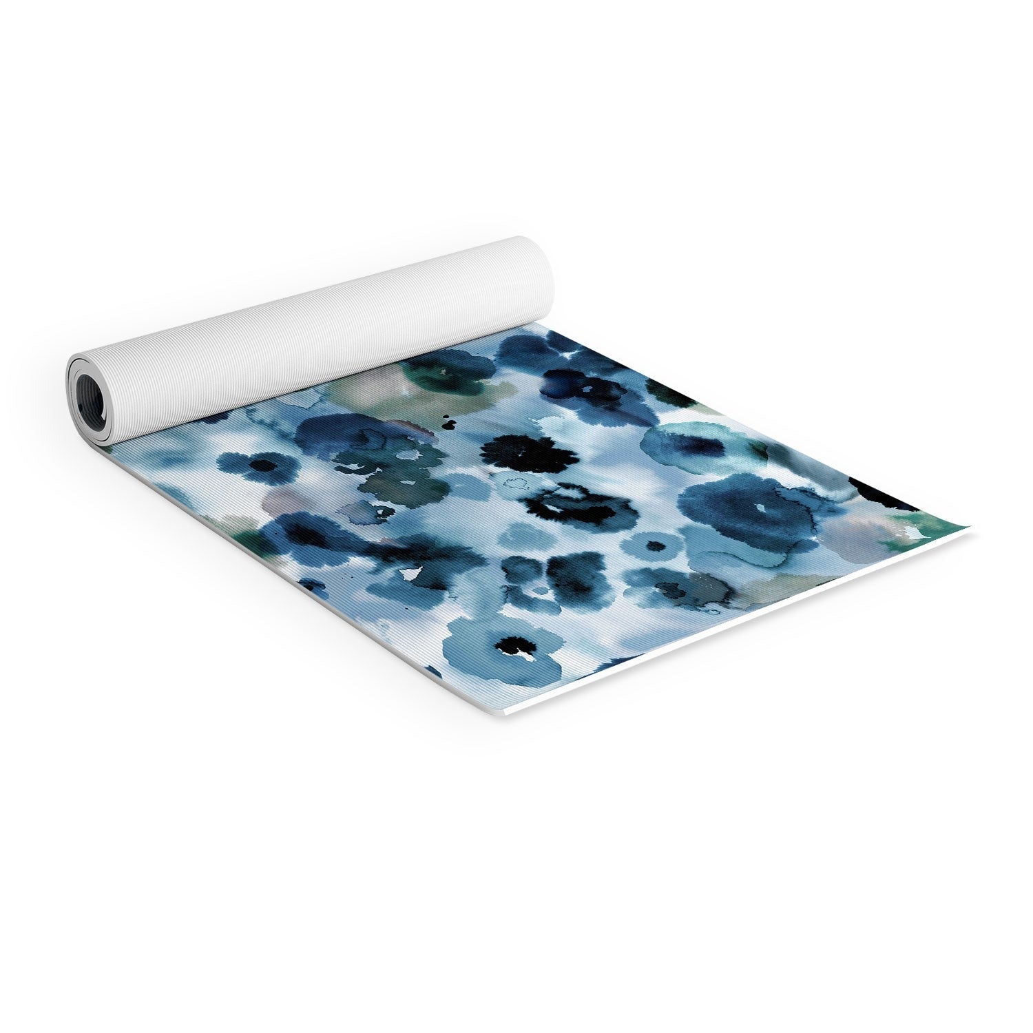 Ninola Design Botanic Retreat Ombre Abstract Watercolor Flowers Blue Navy Yoga Mat