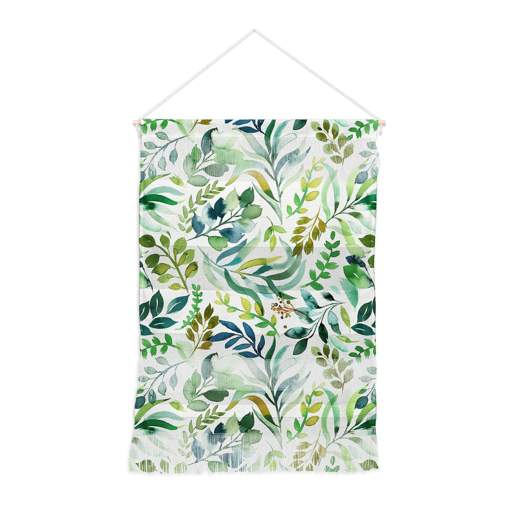 Ninola Design Botanic Retreat Loose Botanical Leaves Watercolor Green Wall Hanging Portrait